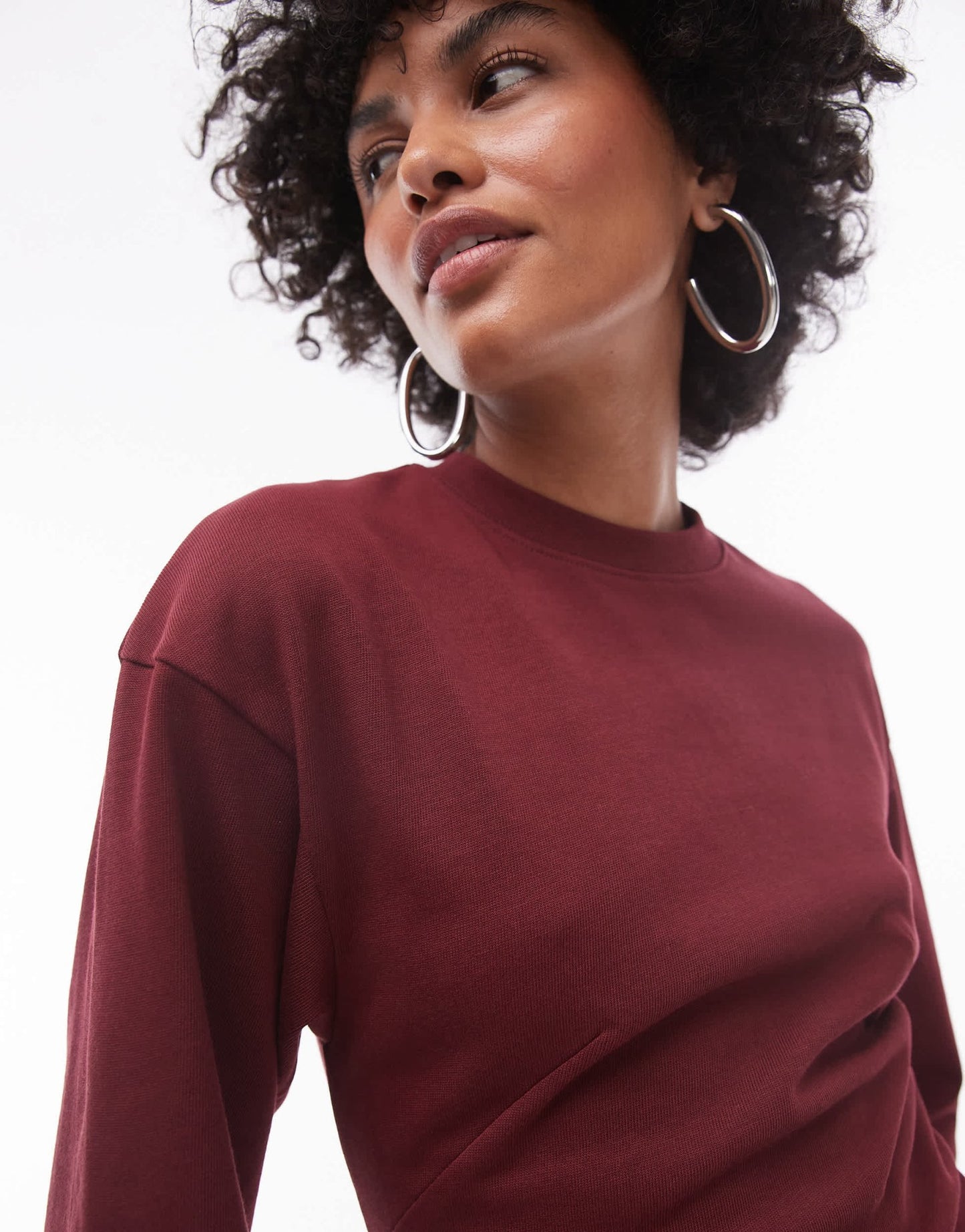 Topshop premium seamed t-shirt mini dress in burgundy - ASOS Sample Sale