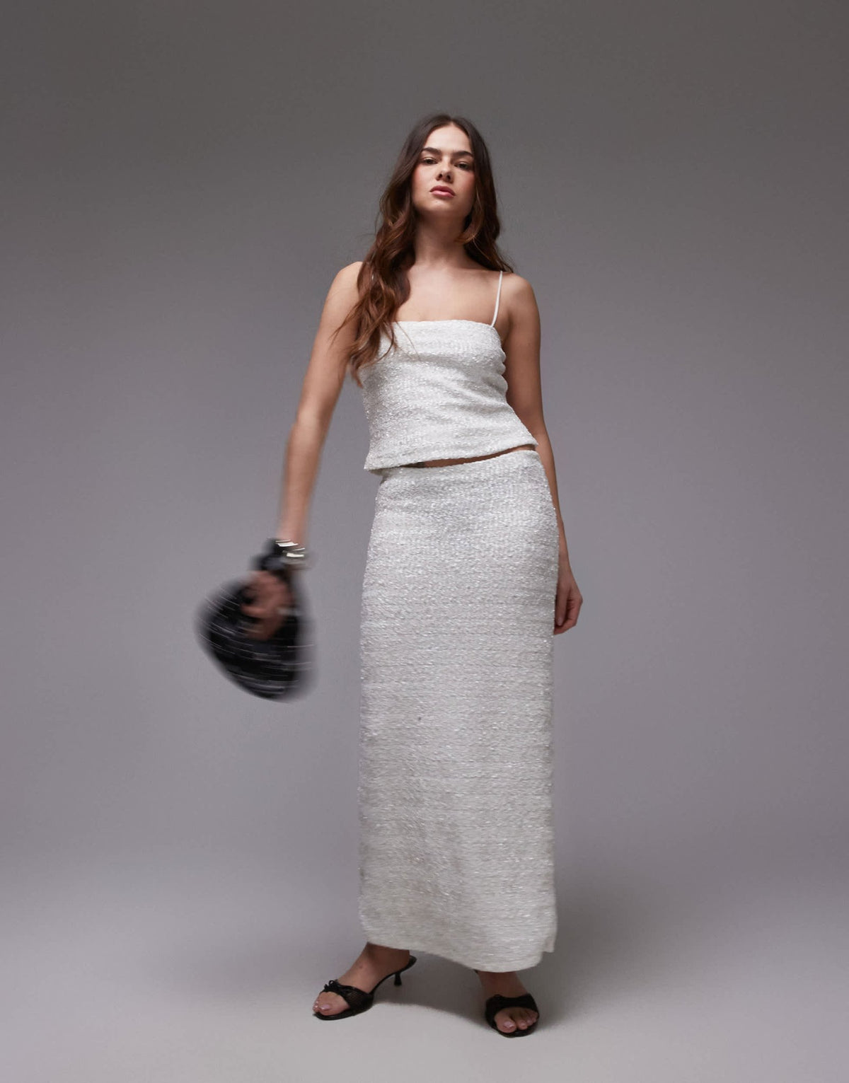Topshop premium sequin midi skirt co-ord in white - ASOS Sample Sale