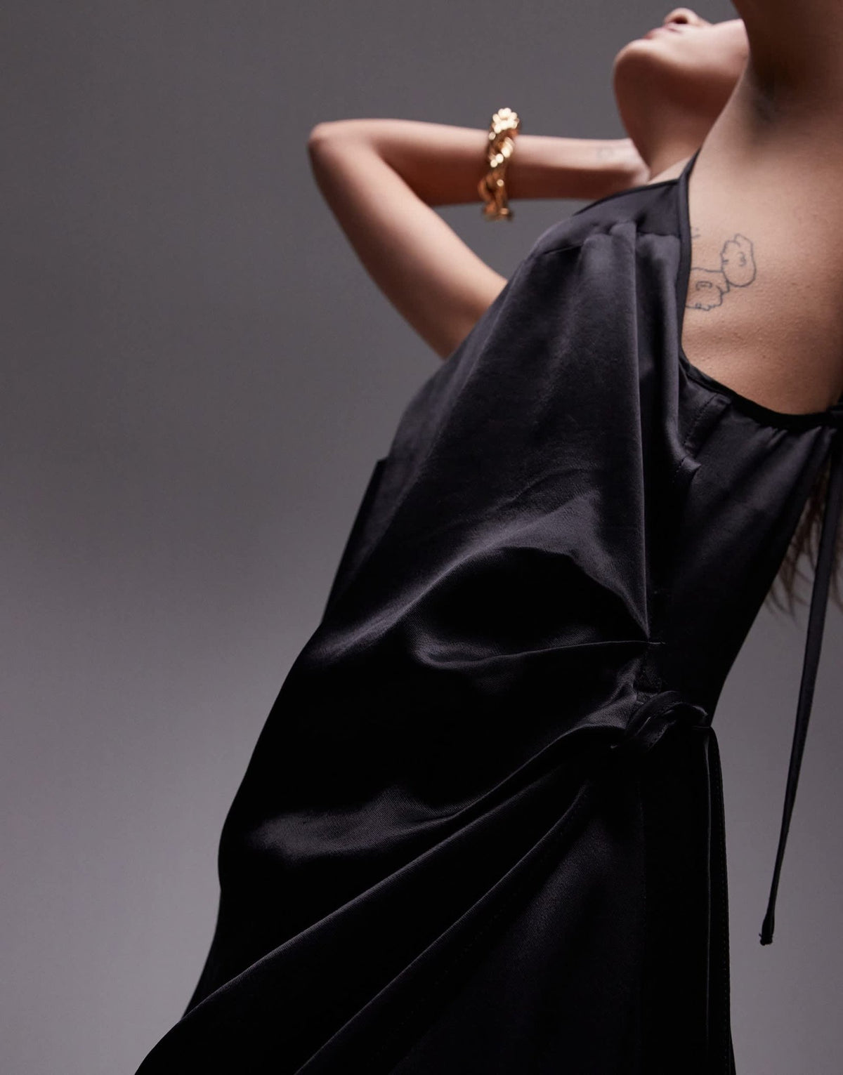 Topshop premium square neck wrap midi slip in black - ASOS Sample Sale