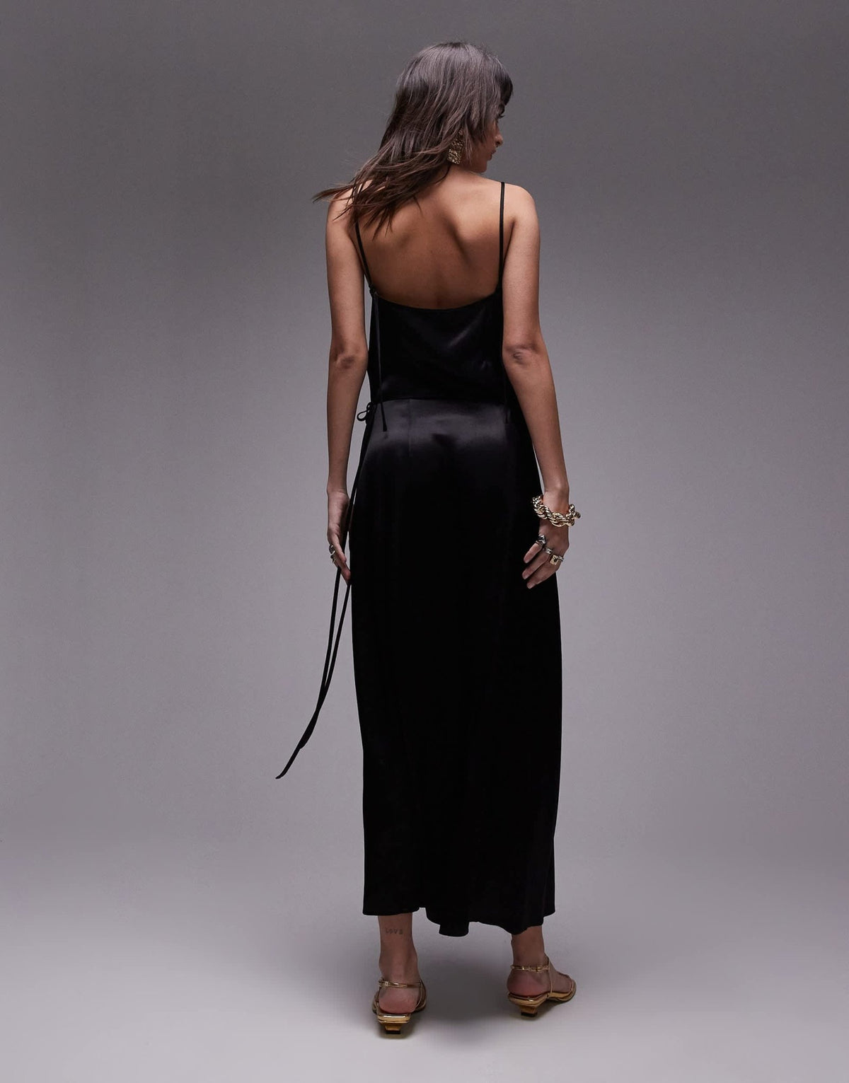 Topshop premium square neck wrap midi slip in black - ASOS Sample Sale