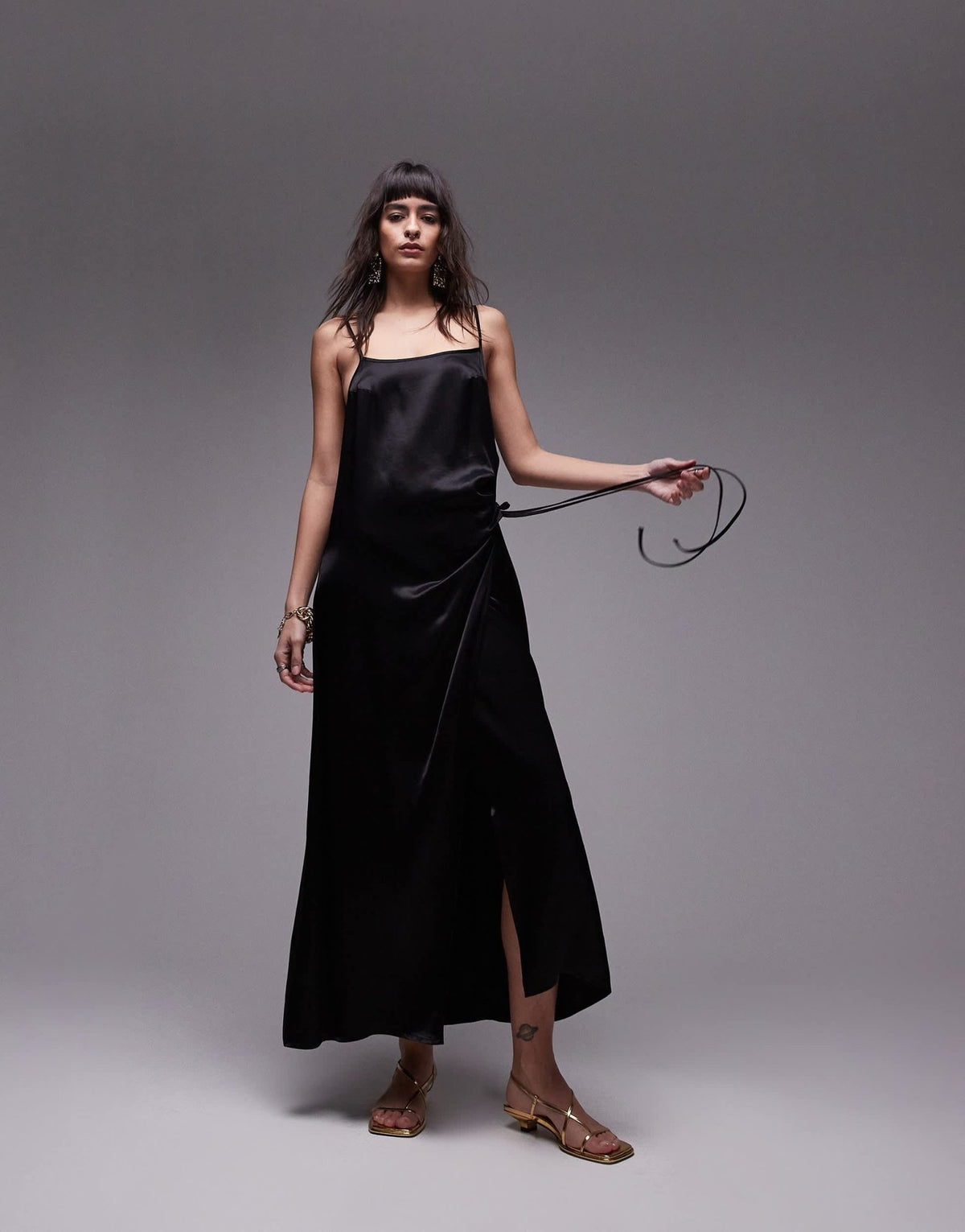 Topshop premium square neck wrap midi slip in black - ASOS Sample Sale