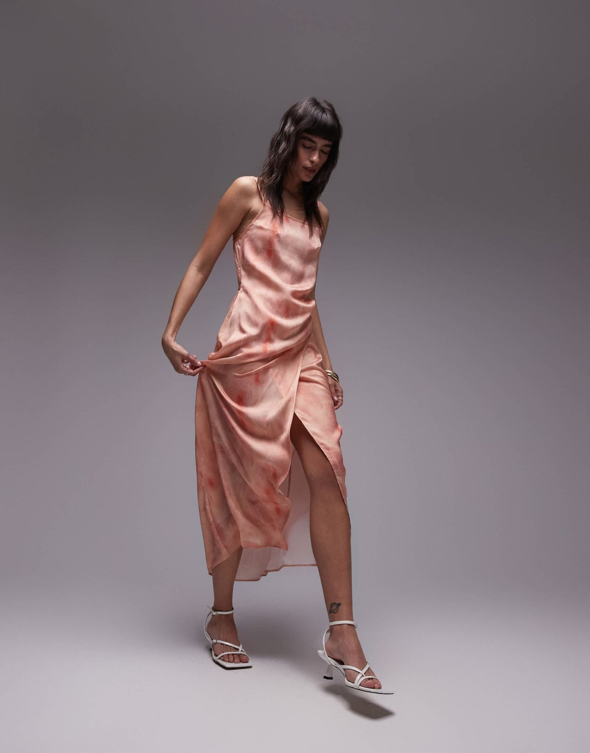 Topshop premium square neck wrap midi slip in dusty pink floral - ASOS Sample Sale