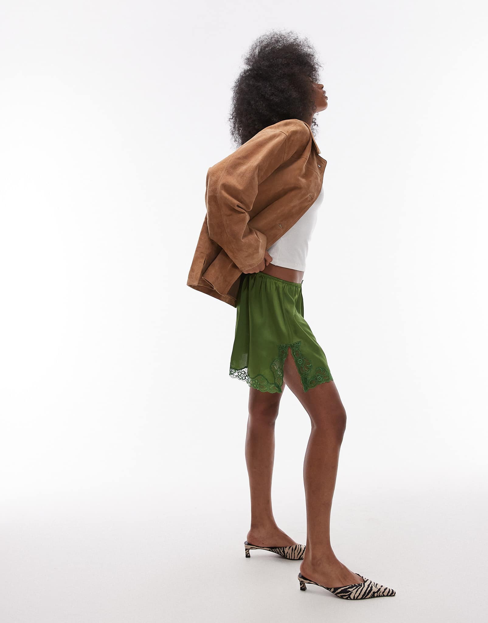 Topshop premium suede jacket in camel - ASOS Sample Sale