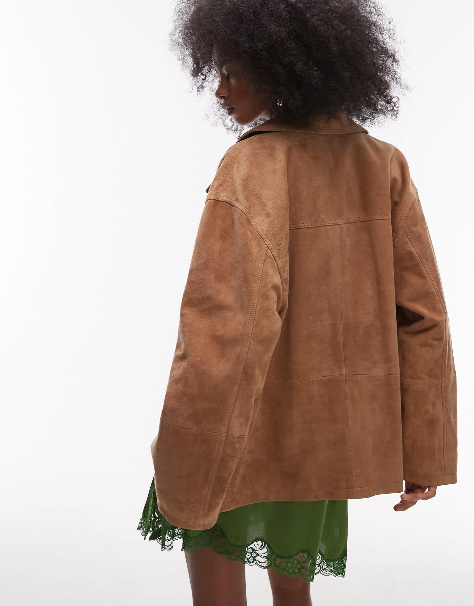 Topshop premium suede jacket in camel - ASOS Sample Sale