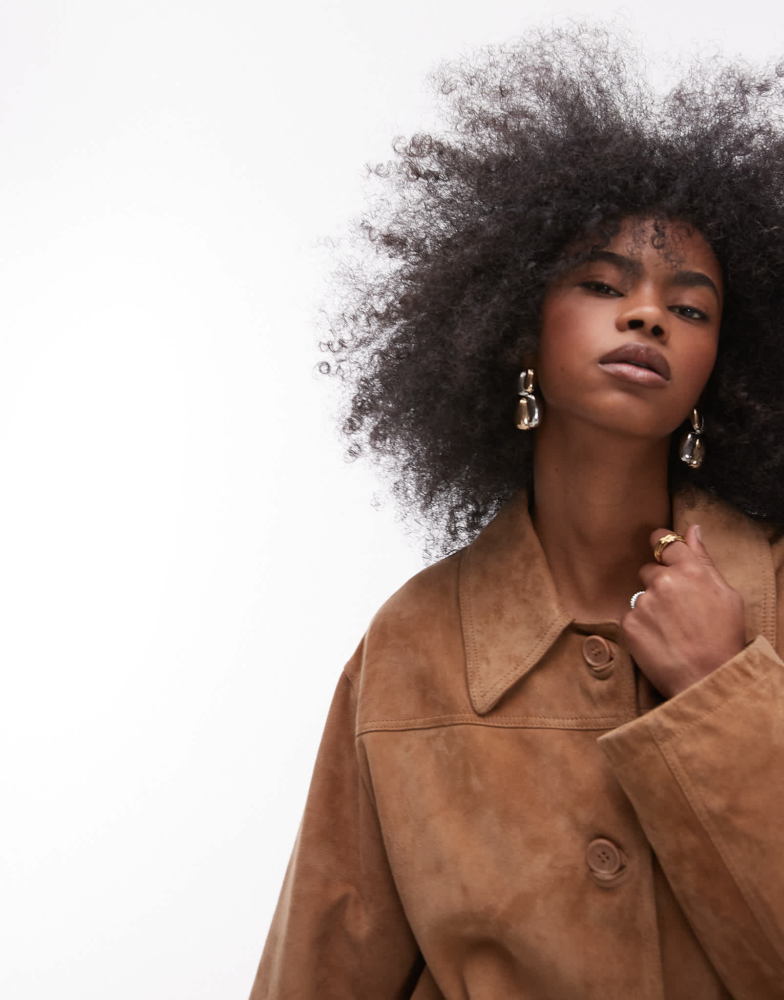 Topshop premium suede jacket in camel - ASOS Sample Sale