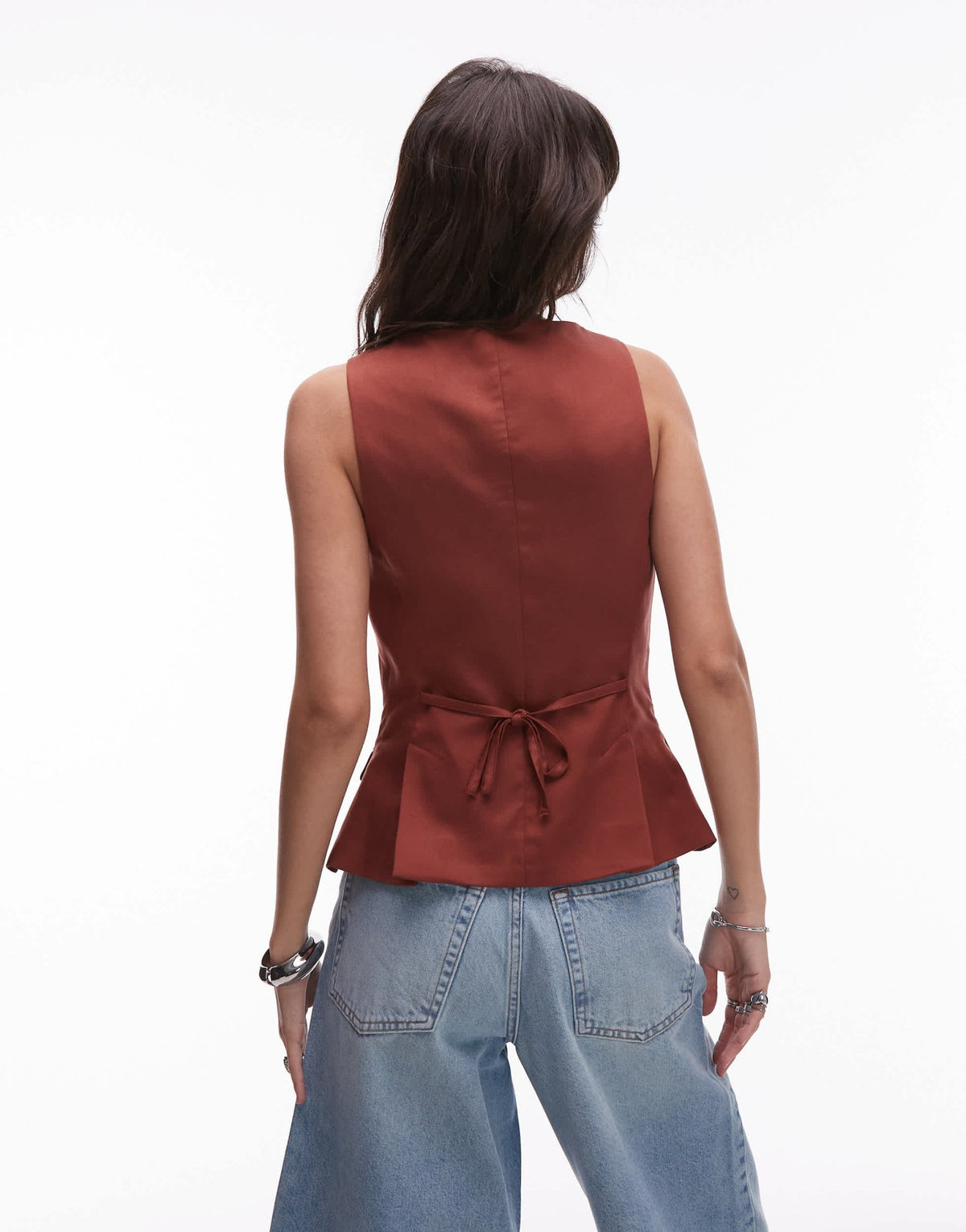 Topshop premium wedding guest occasion scoop neck longline waistcoat in brown - ASOS Sample Sale