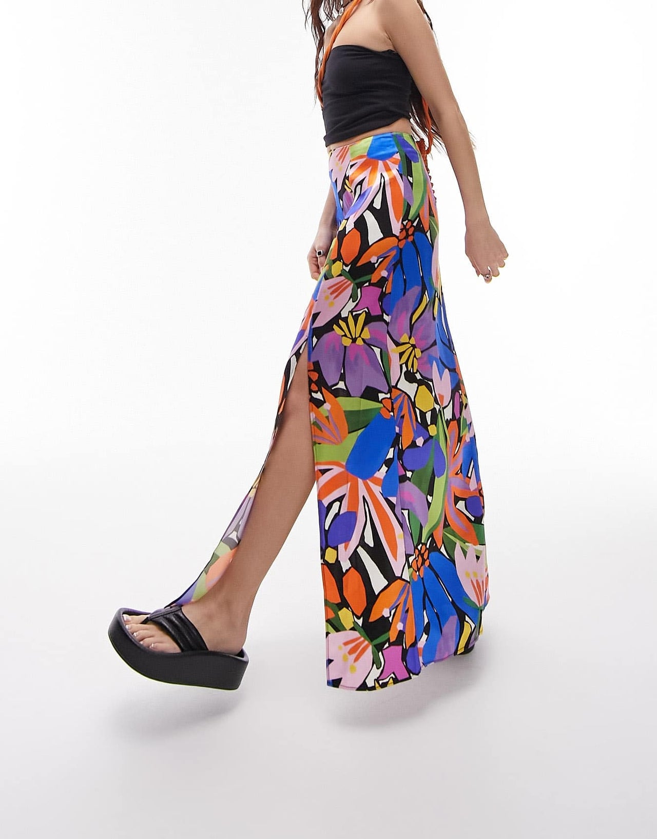 Topshop printed double split maxi skirt in multi - ASOS Sample Sale