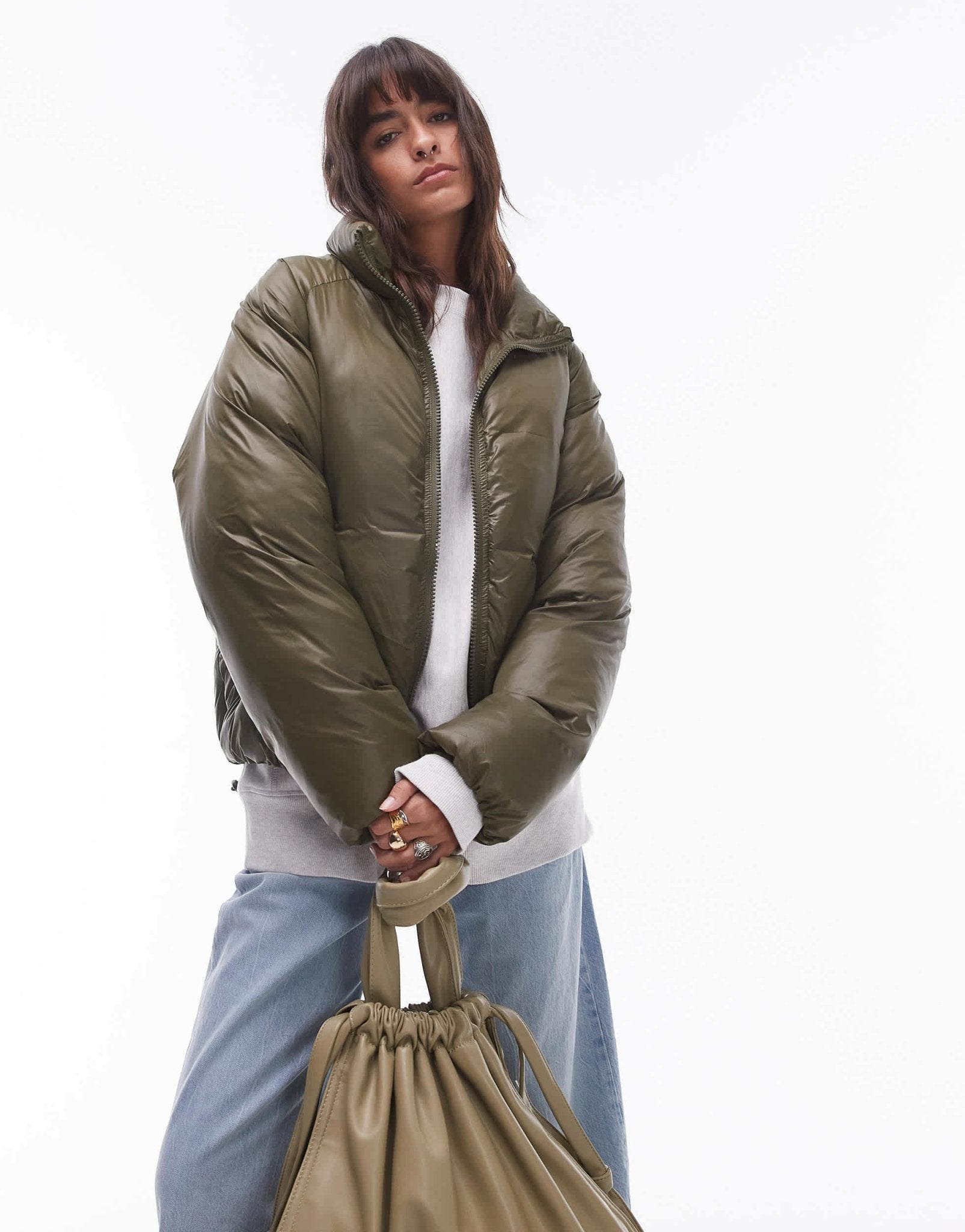 Topshop puffer bomber jacket in mossy green - ASOS Sample Sale