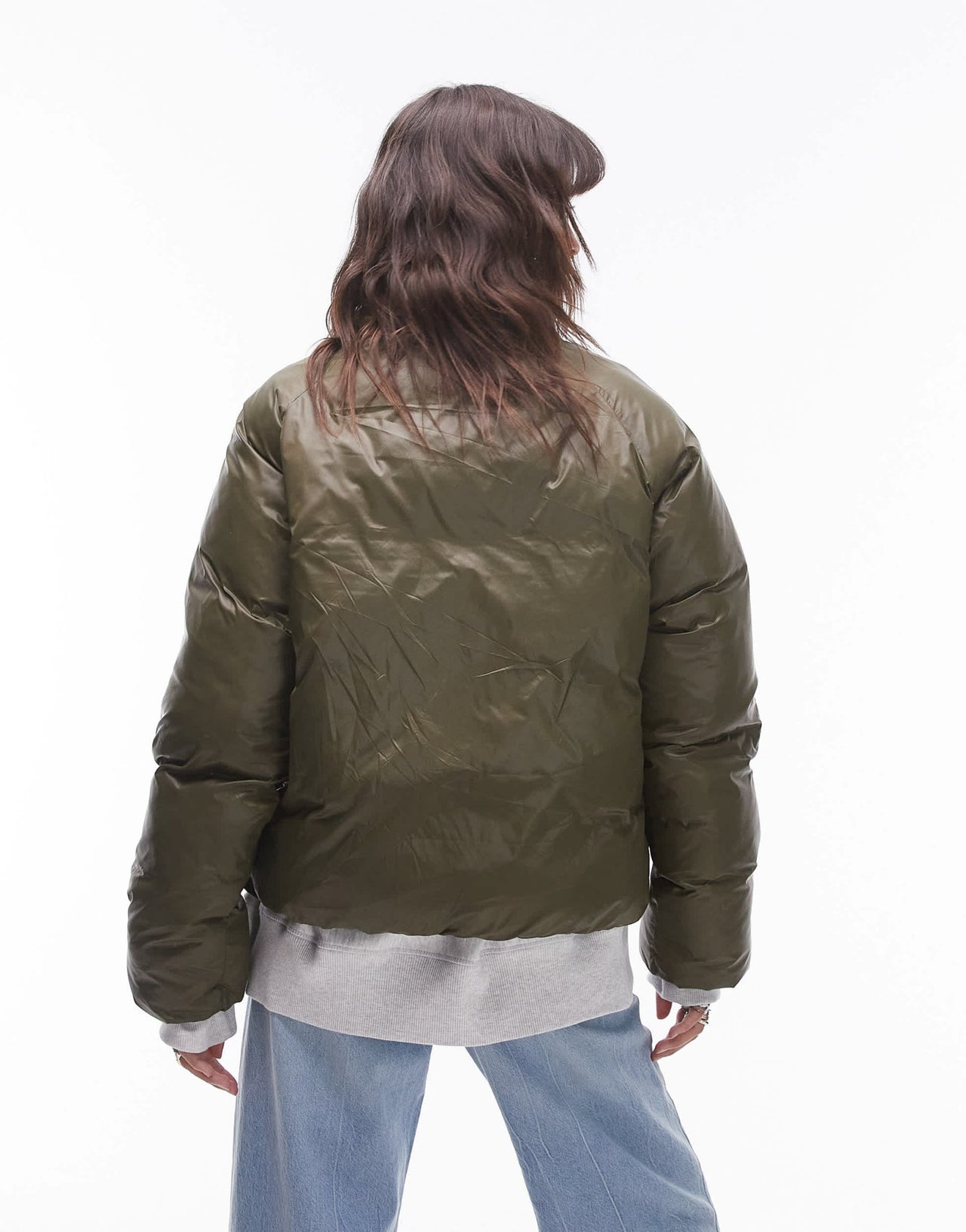 Topshop puffer bomber jacket in mossy green - ASOS Sample Sale
