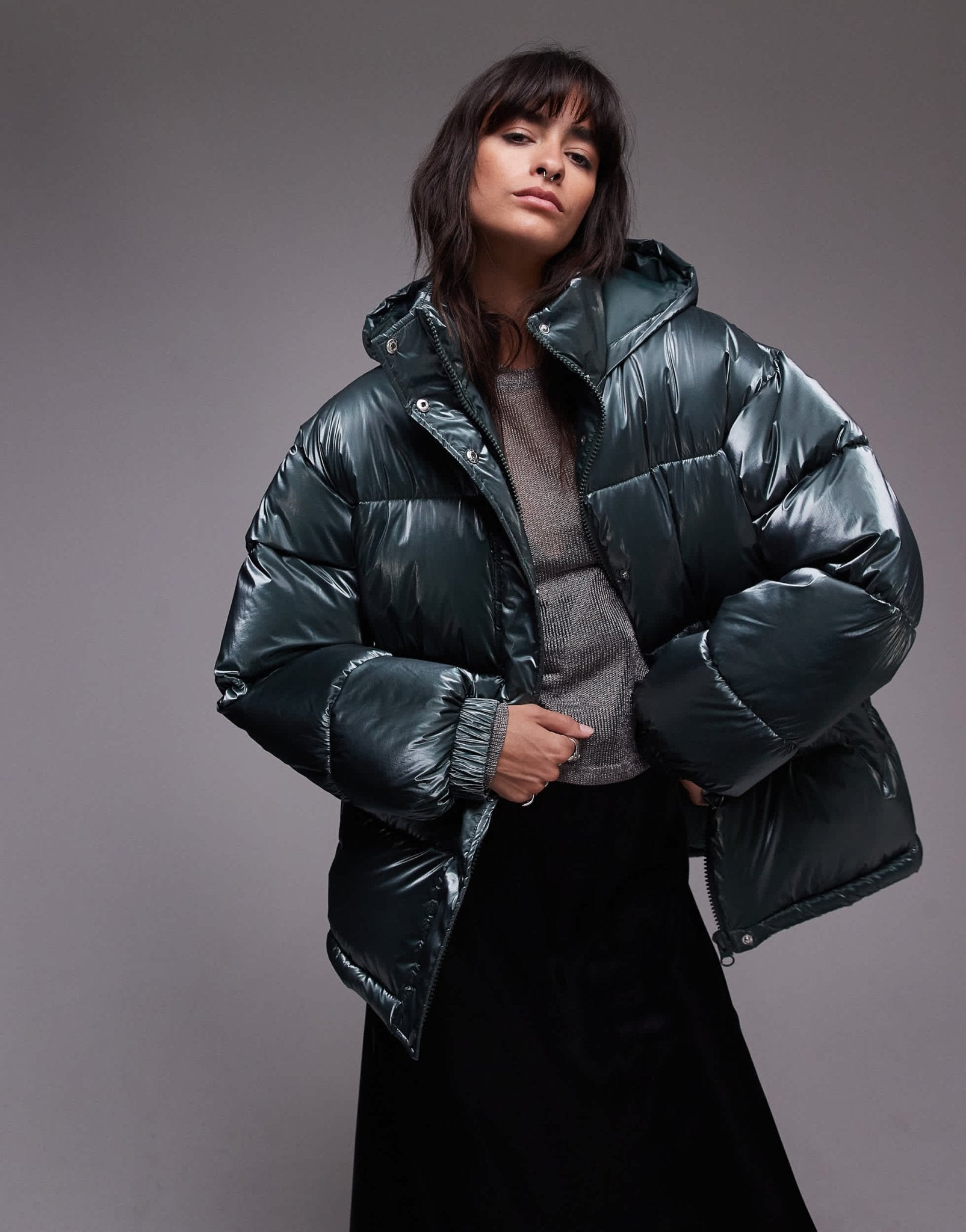 Topshop puffer jacket in high shine green - ASOS Sample Sale