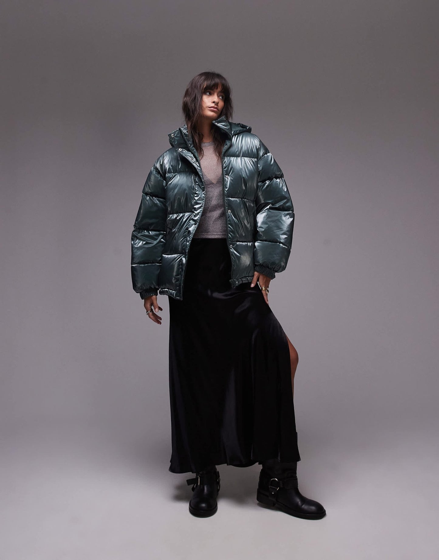 Topshop puffer jacket in high shine green - ASOS Sample Sale