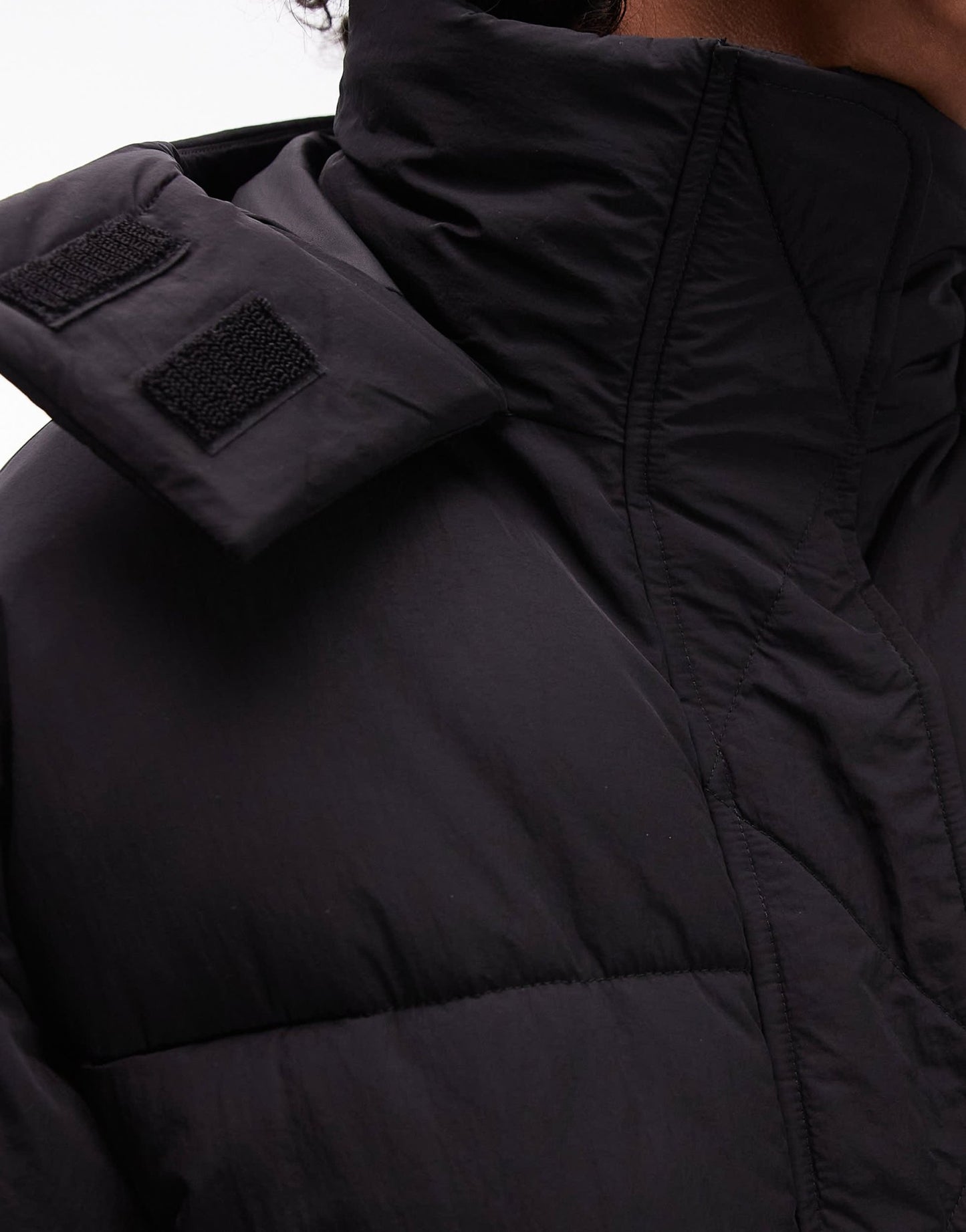 Topshop puffer jacket with hood in black - ASOS Sample Sale