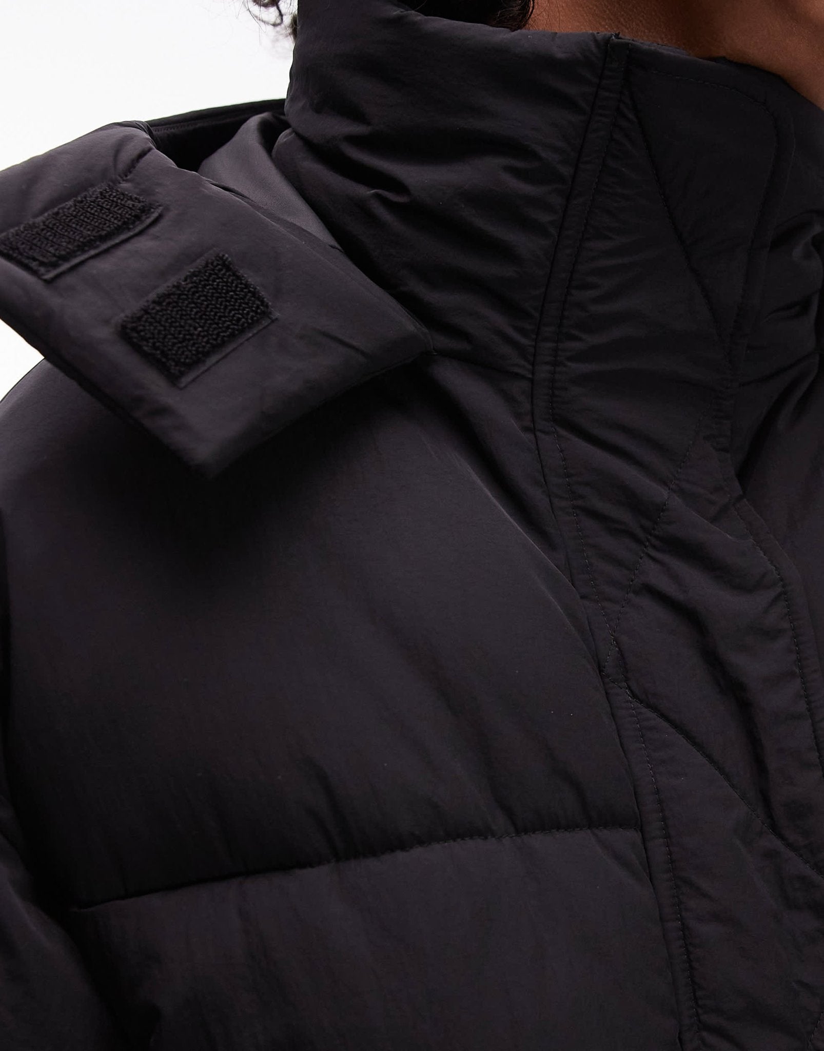 Topshop puffer jacket with hood in black - ASOS Sample Sale