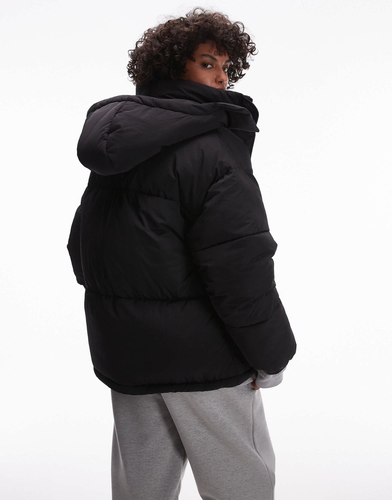 Topshop puffer jacket with hood in black - ASOS Sample Sale