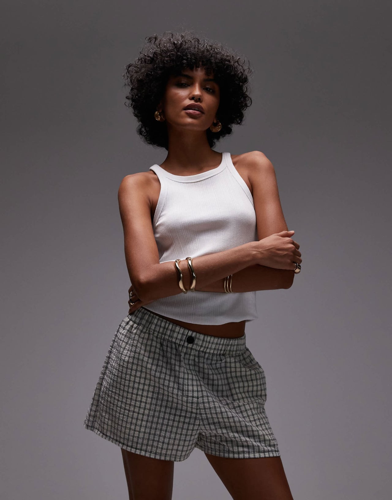 Topshop pull on crinkle textured boxer short in mono check - ASOS Sample Sale