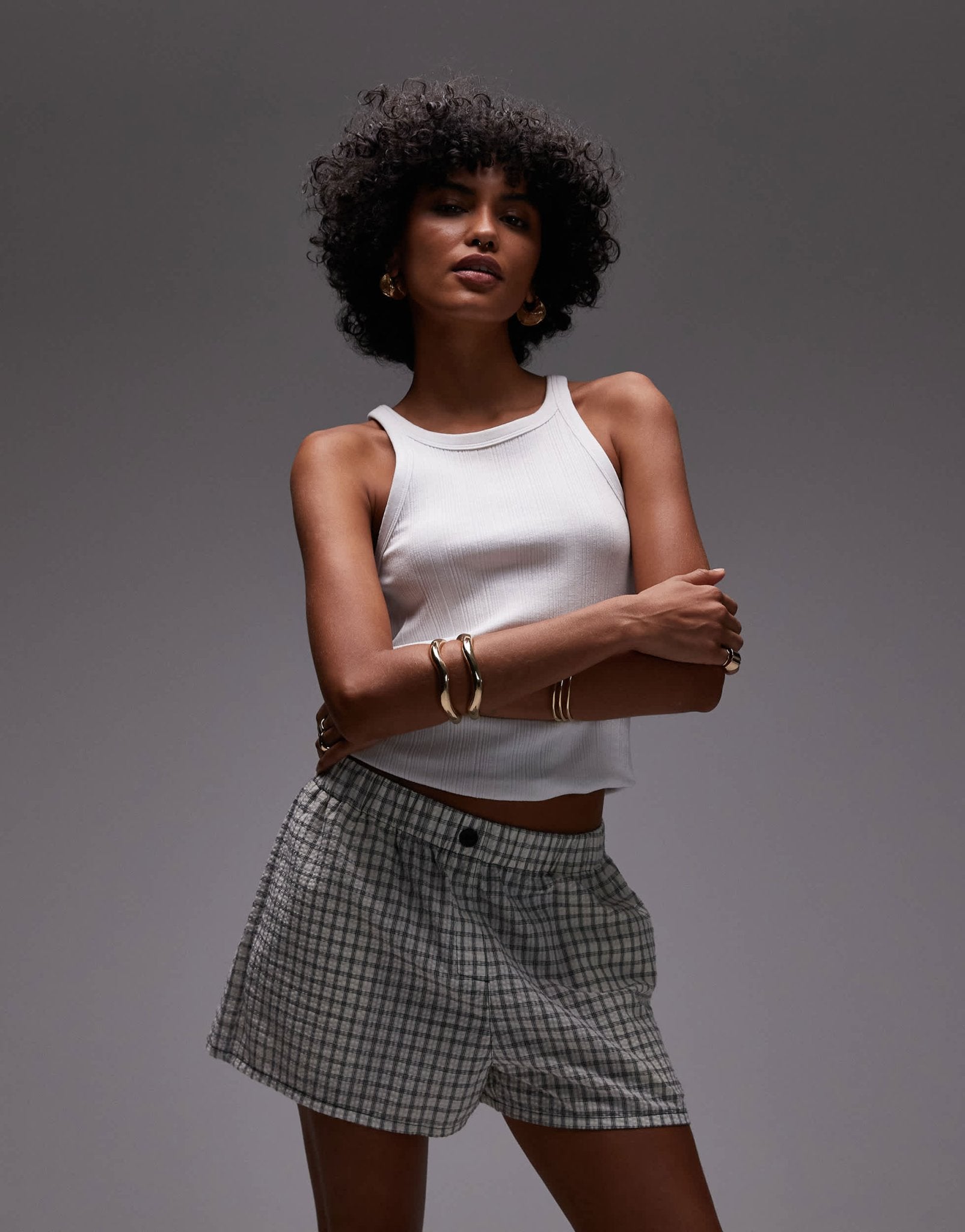 Topshop pull on crinkle textured boxer short in mono check - ASOS Sample Sale