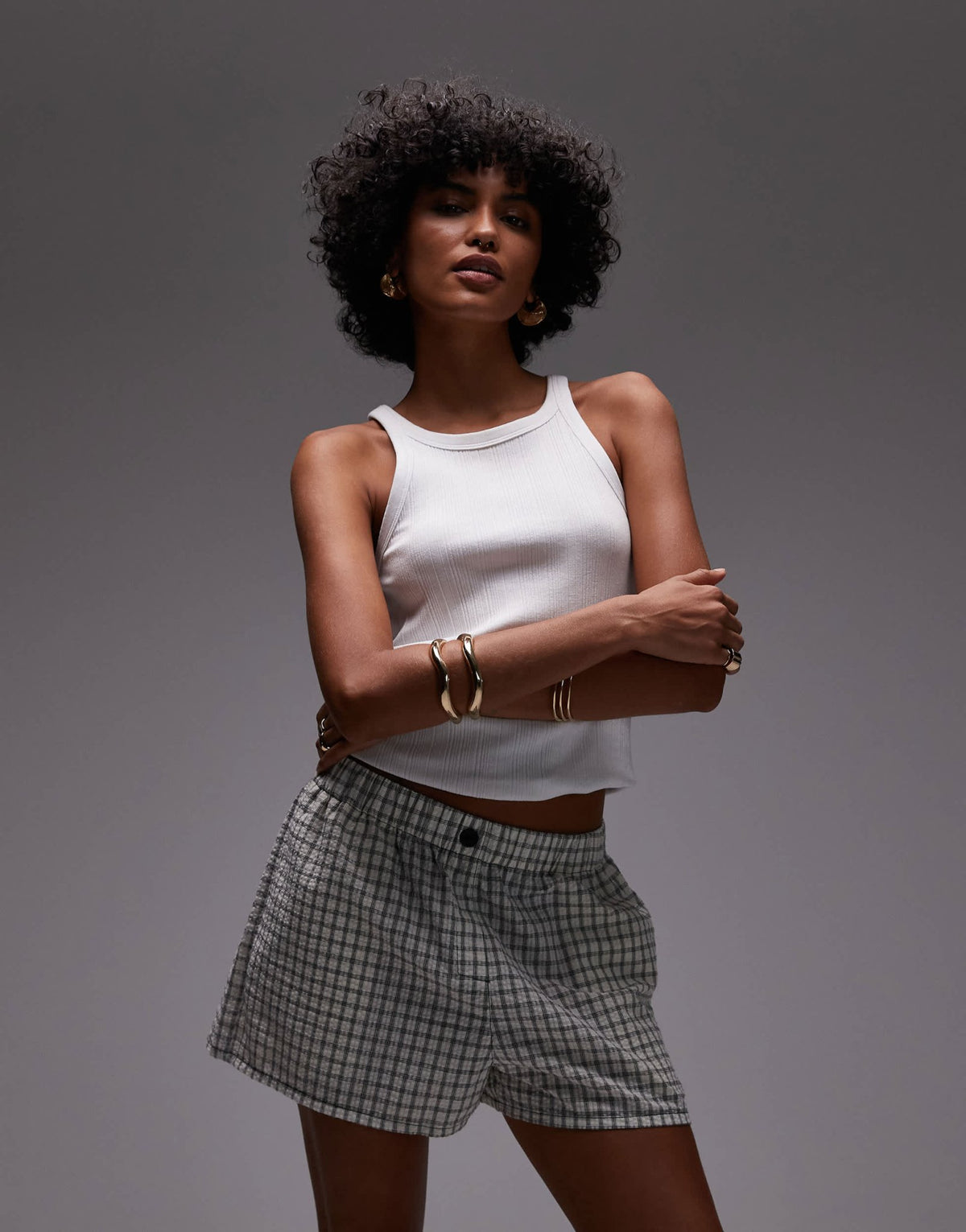 Topshop pull on crinkle textured boxer short in mono check - ASOS Sample Sale