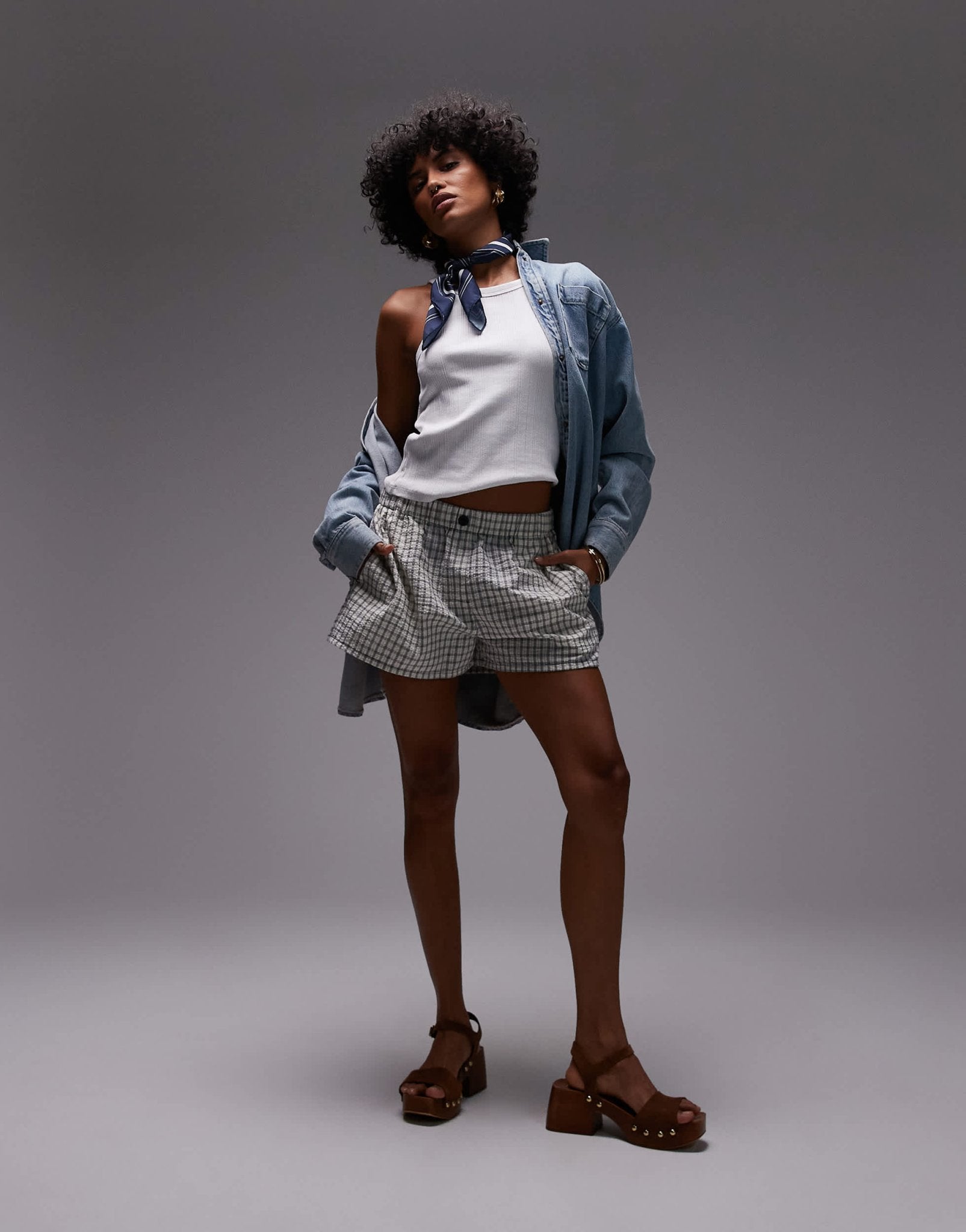 Topshop pull on crinkle textured boxer short in mono check - ASOS Sample Sale