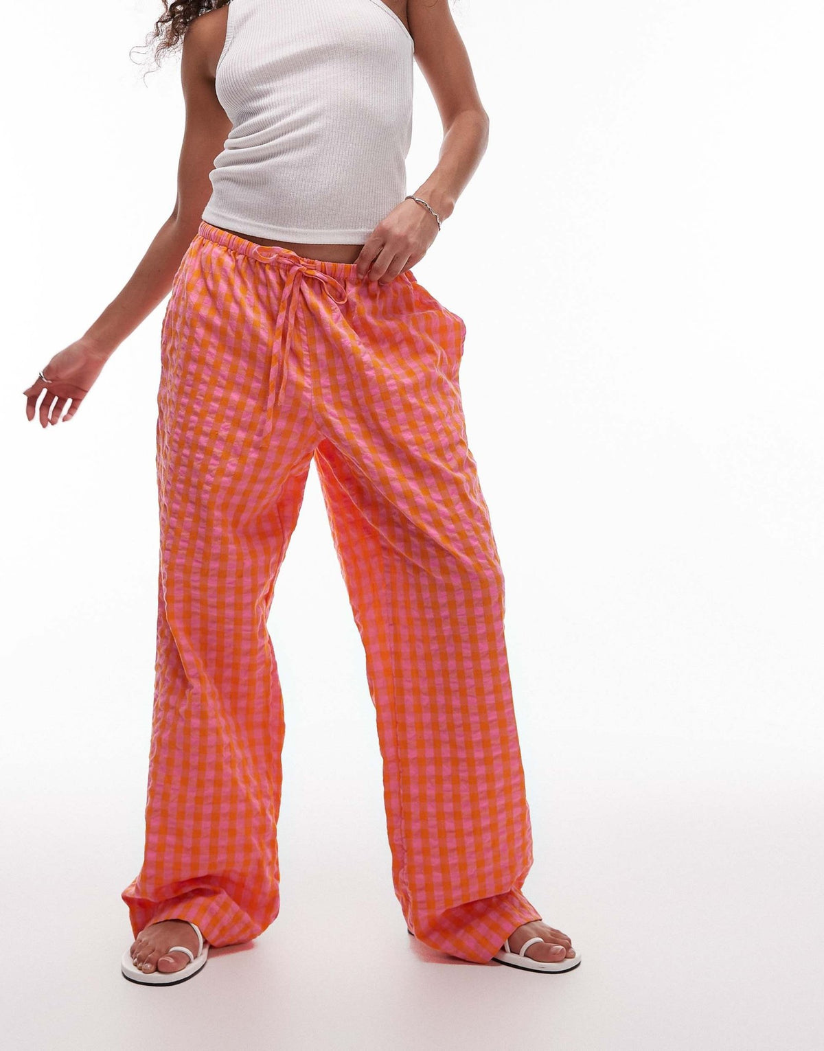 Topshop pull on orange check trouser in orange - ASOS Sample Sale