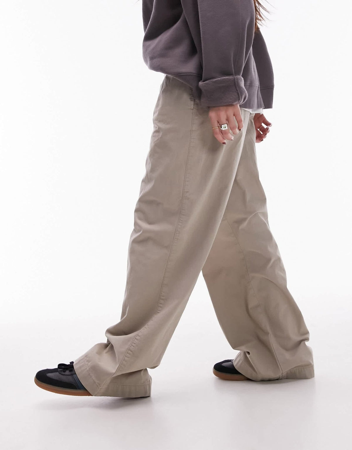 Topshop pull on straight leg trouser in stone - ASOS Sample Sale