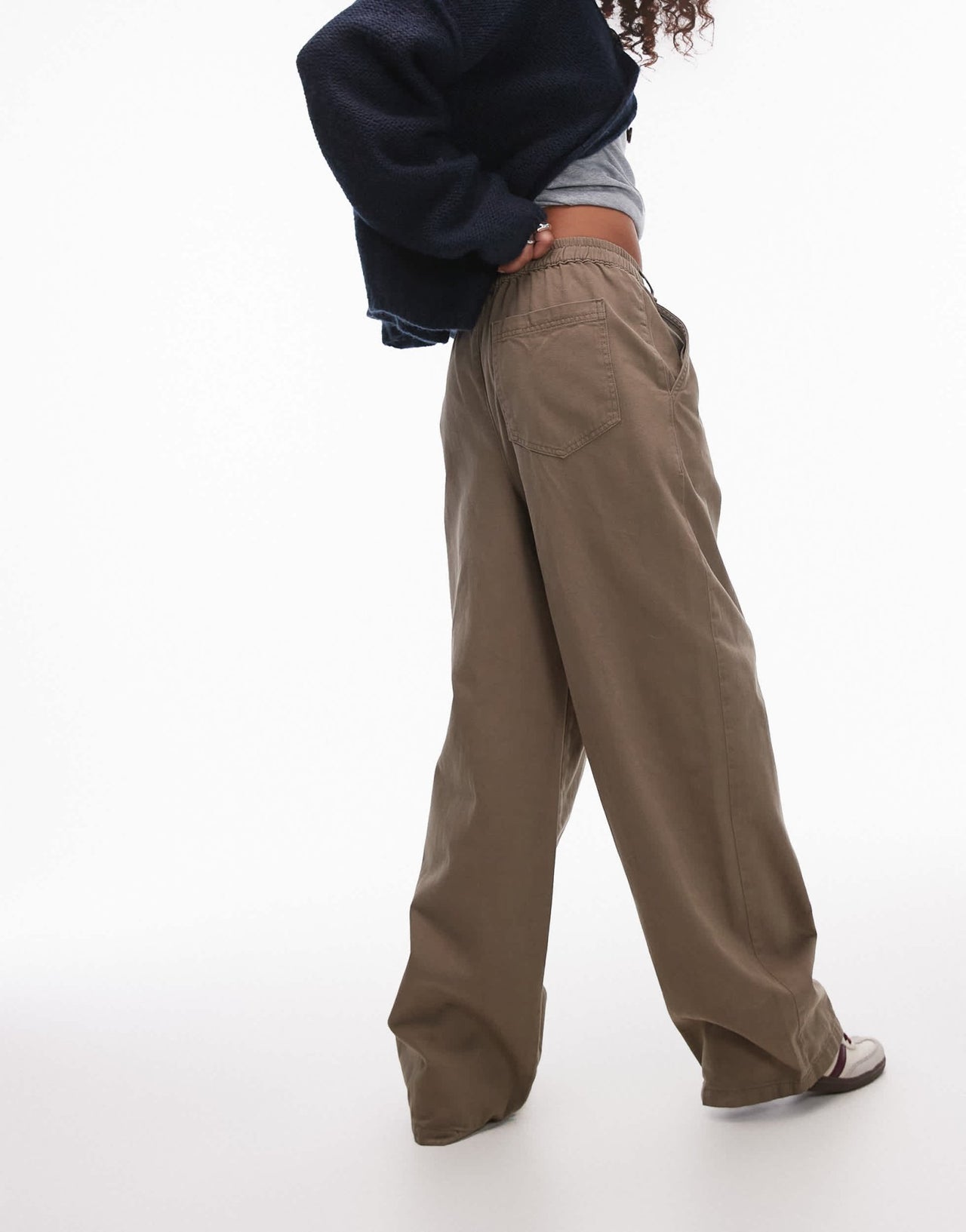 Topshop pull on tie waist trouser in khaki - ASOS Sample Sale