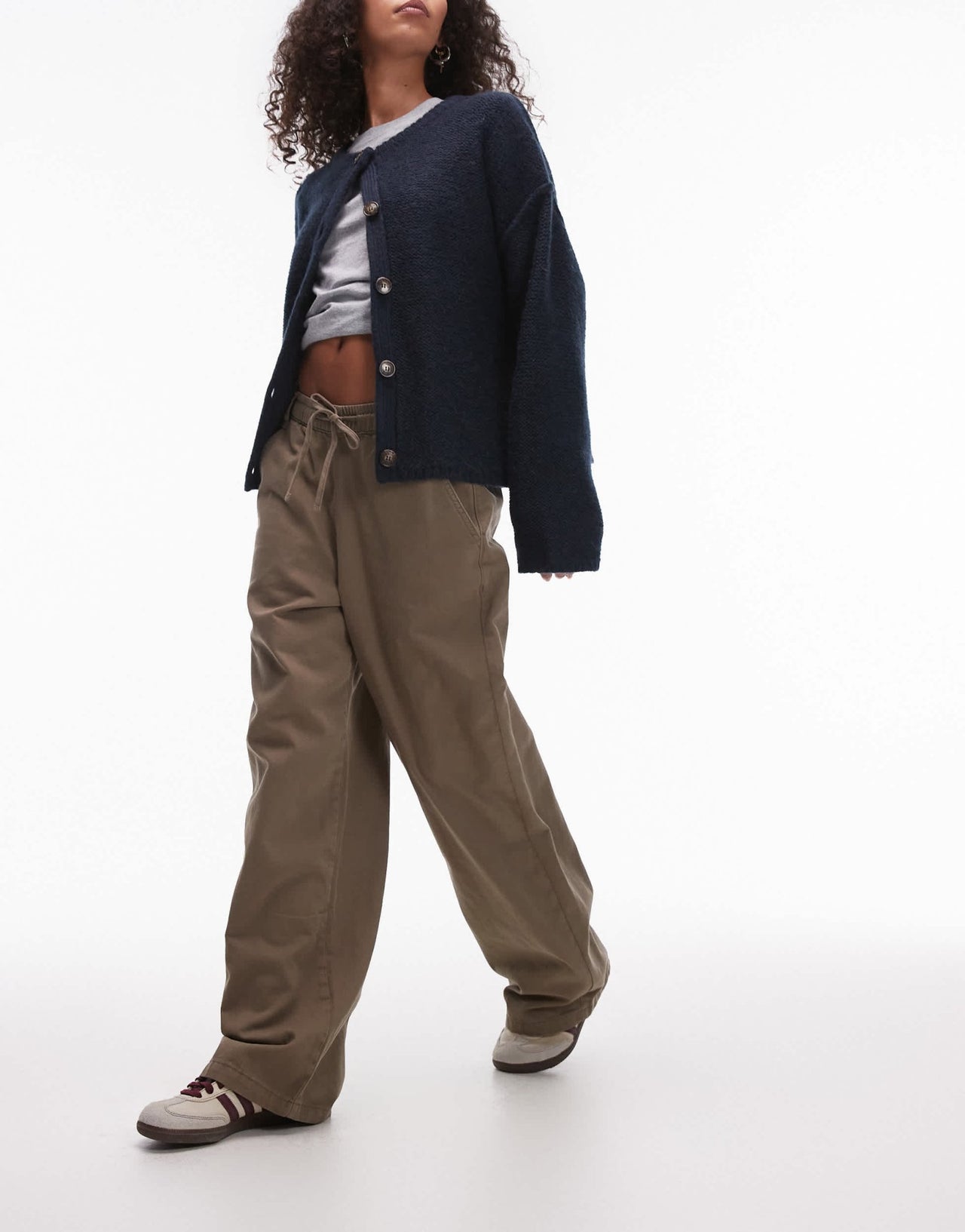 Topshop pull on tie waist trouser in khaki - ASOS Sample Sale