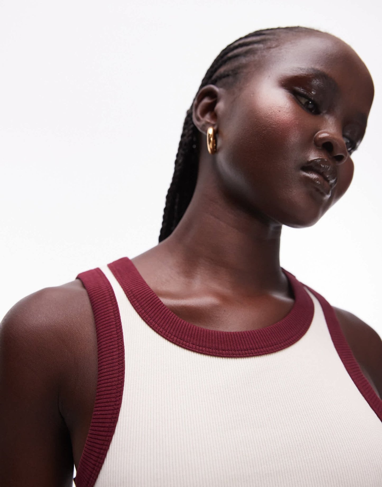 Topshop racer mini dress with contrast edge in ivory and burgundy - ASOS Sample Sale