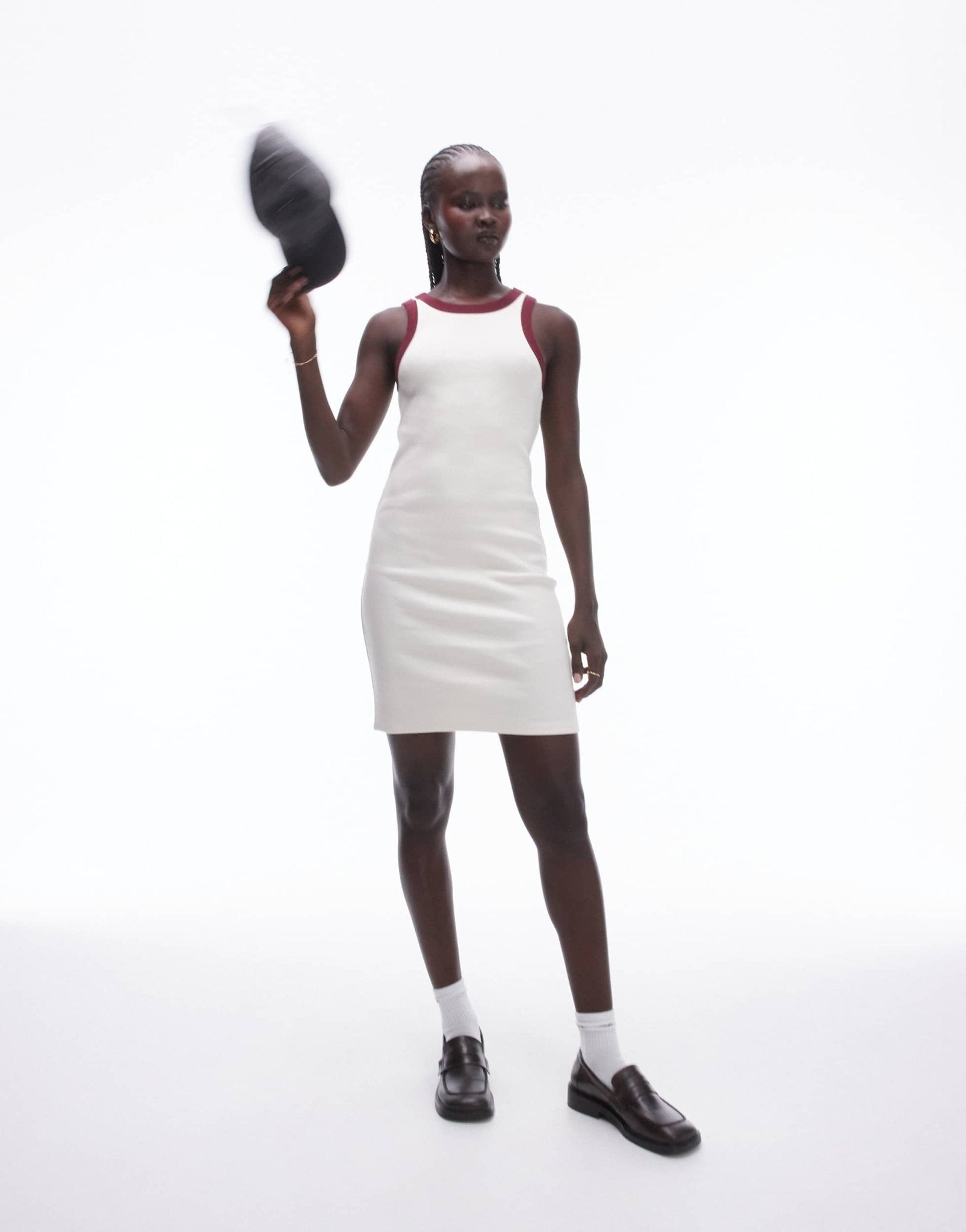 Topshop racer mini dress with contrast edge in ivory and burgundy - ASOS Sample Sale