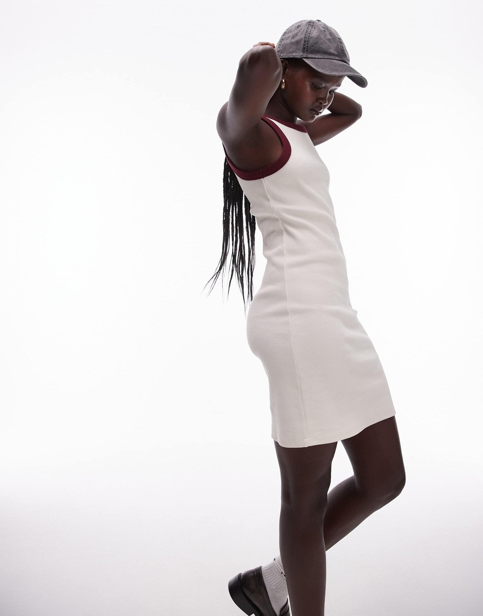 Topshop racer mini dress with contrast edge in ivory and burgundy - ASOS Sample Sale