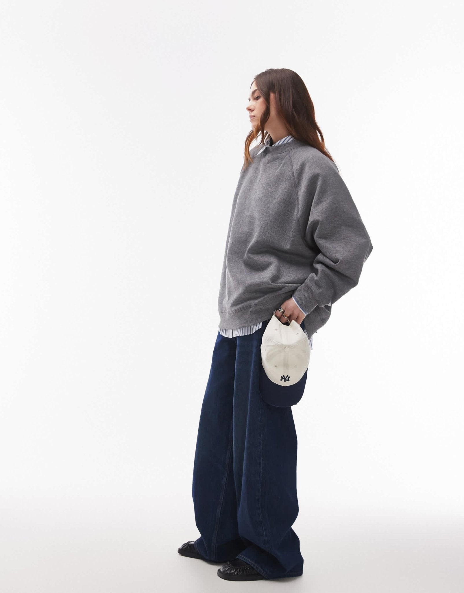 Topshop raglan oversized sweat in dark grey marl - ASOS Sample Sale