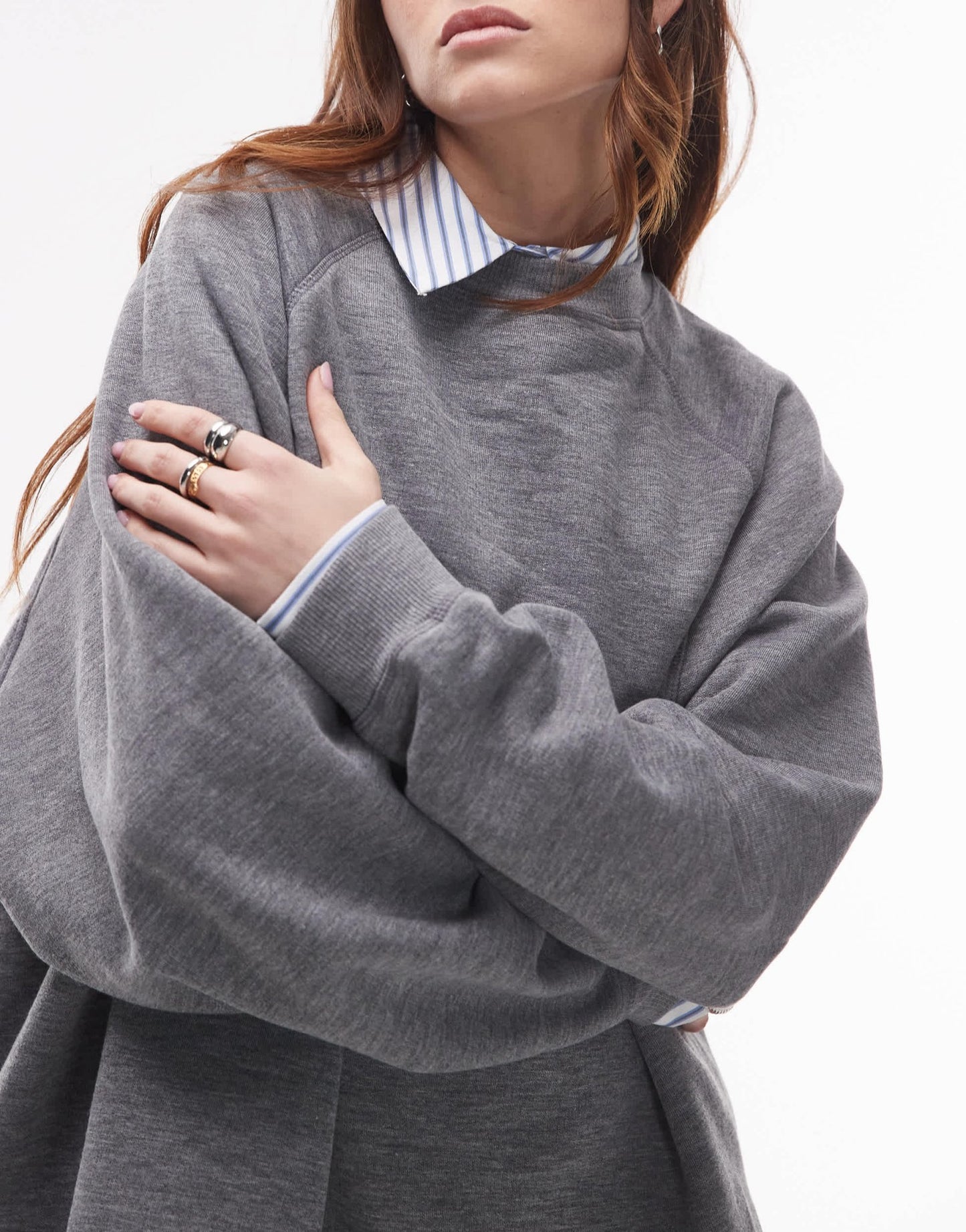 Topshop raglan oversized sweat in dark grey marl - ASOS Sample Sale