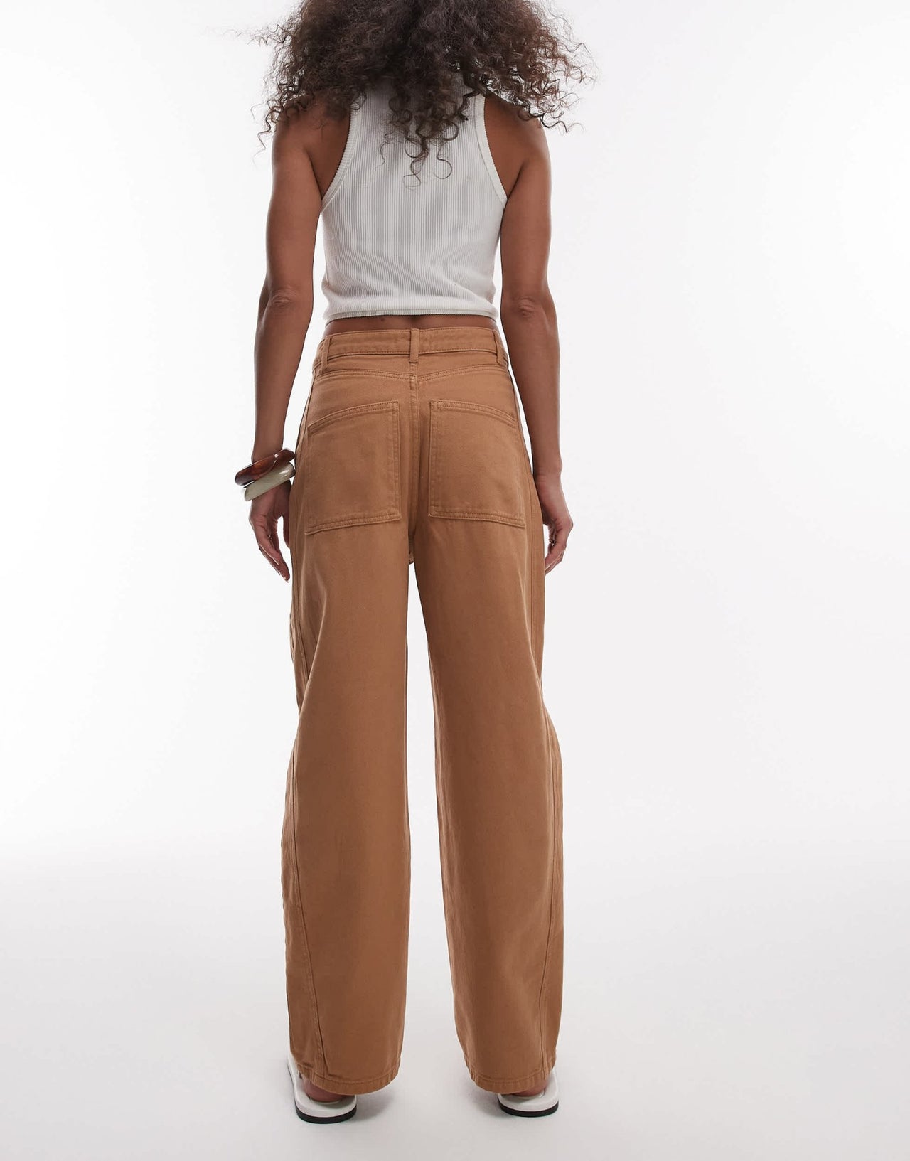 Topshop relaxed barrel leg trouser with seam detail in tan - ASOS Sample Sale