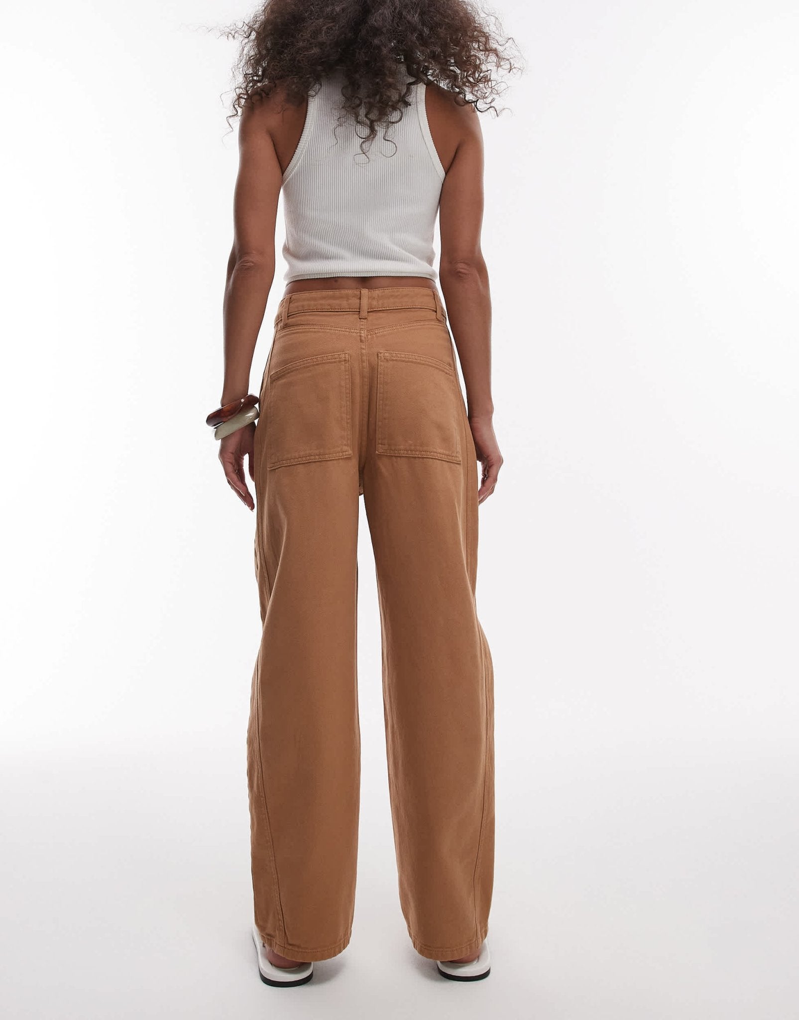 Topshop relaxed barrel leg trouser with seam detail in tan - ASOS Sample Sale