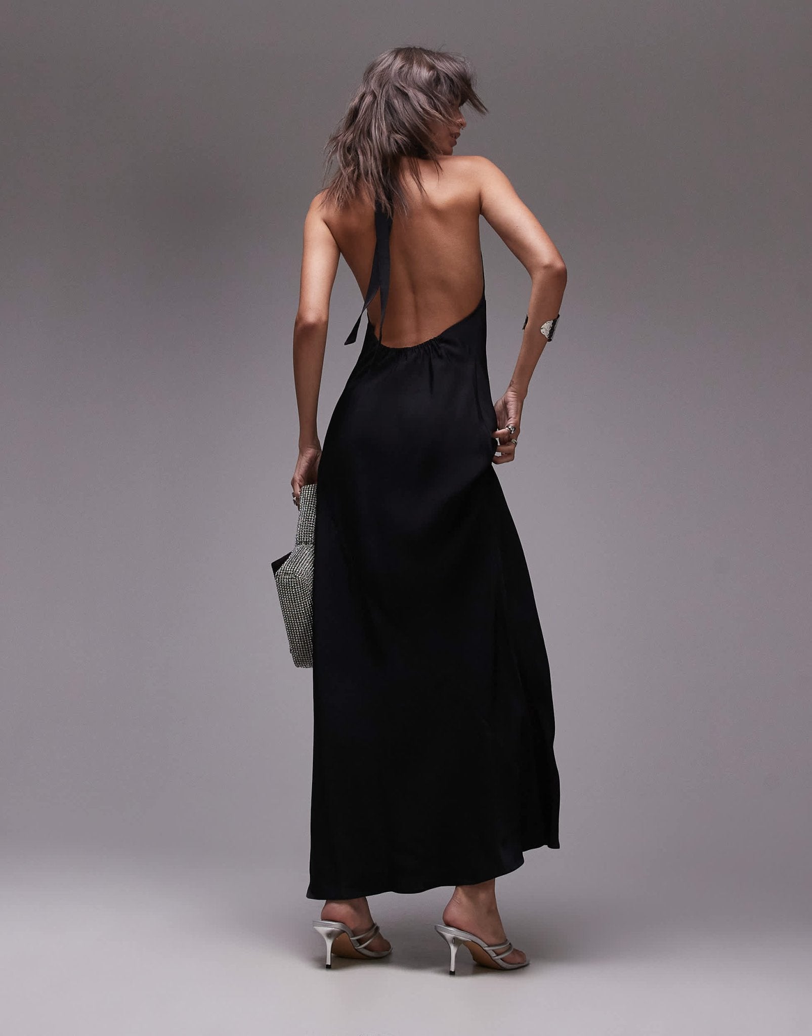 Topshop relaxed halterneck maxi dress in black - ASOS Sample Sale