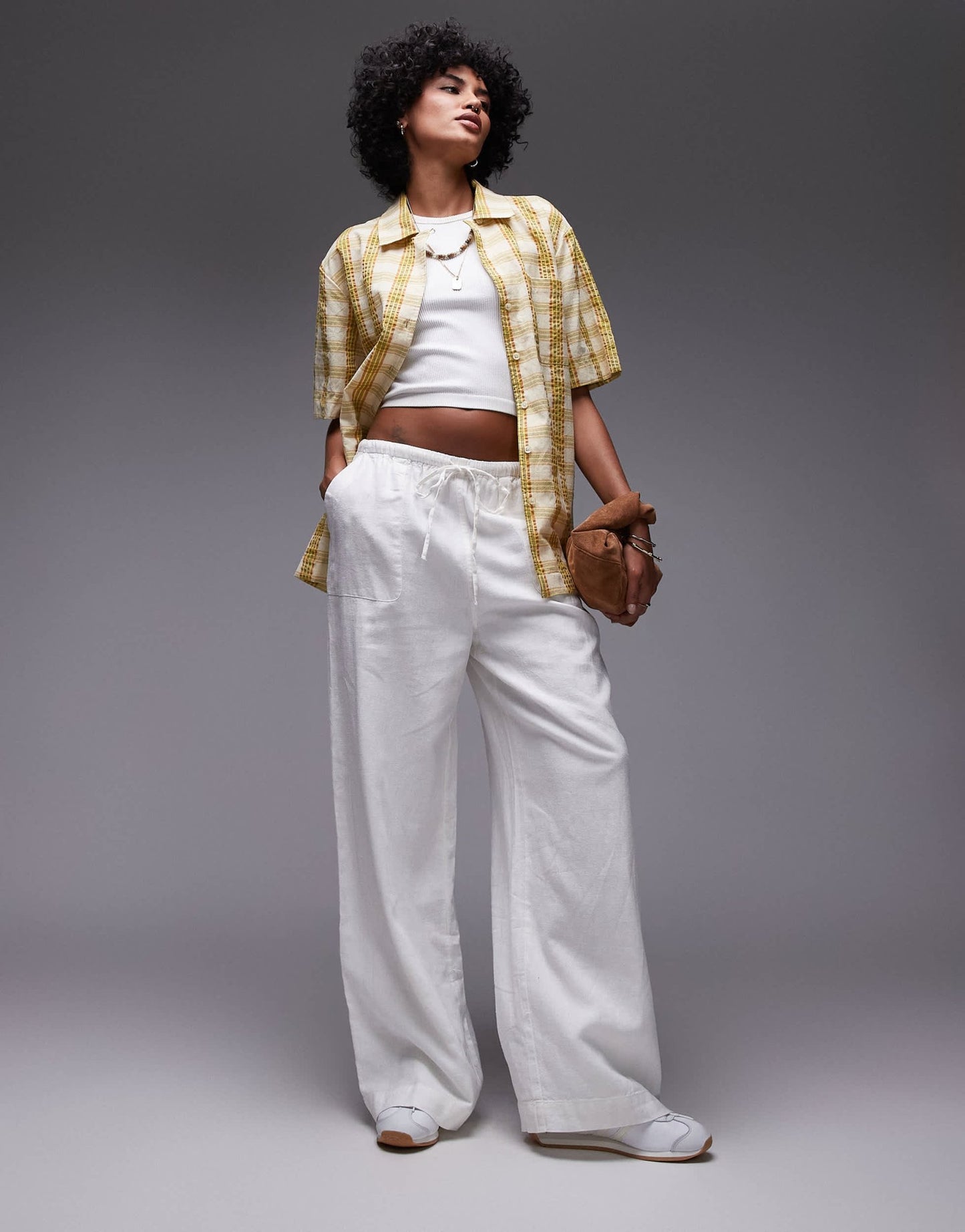 Topshop resort shirt in textured yellow check - ASOS Sample Sale