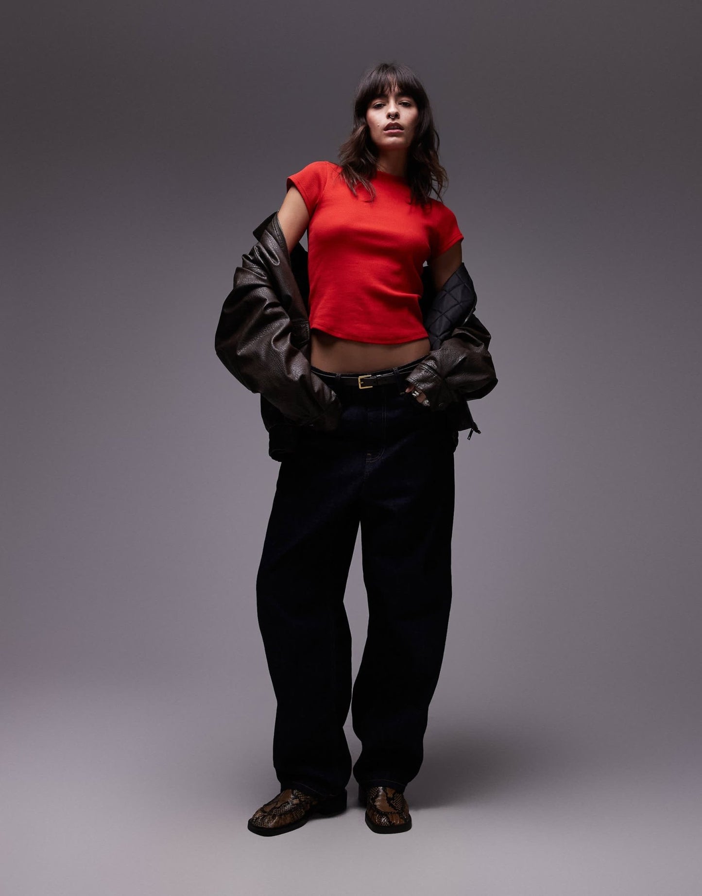 Topshop rib fitted curve hem tee in red - ASOS Sample Sale