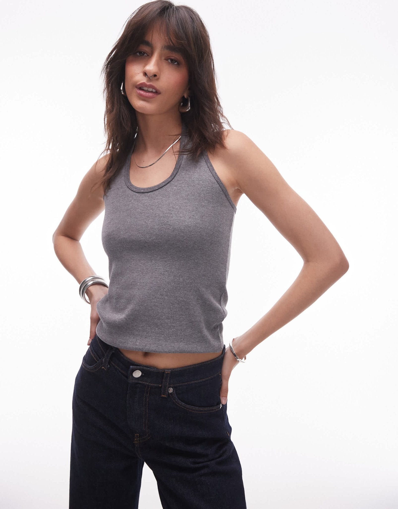 Topshop rib halter top in grey marl - ASOS Sample Sale