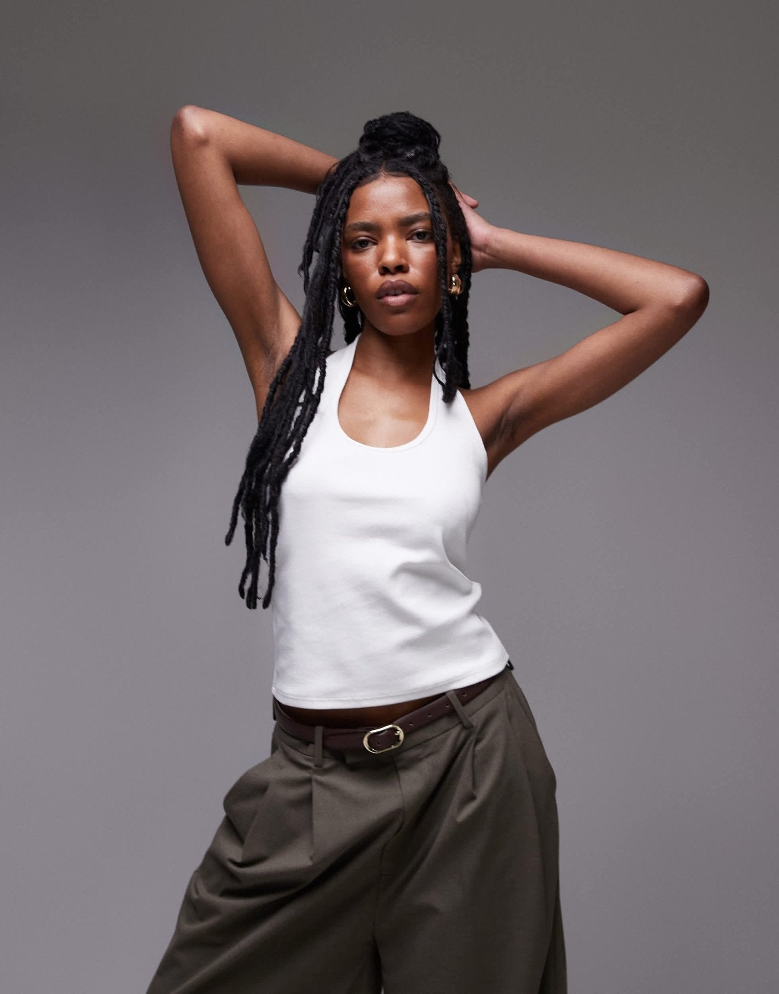 Topshop rib halter top in white - ASOS Sample Sale
