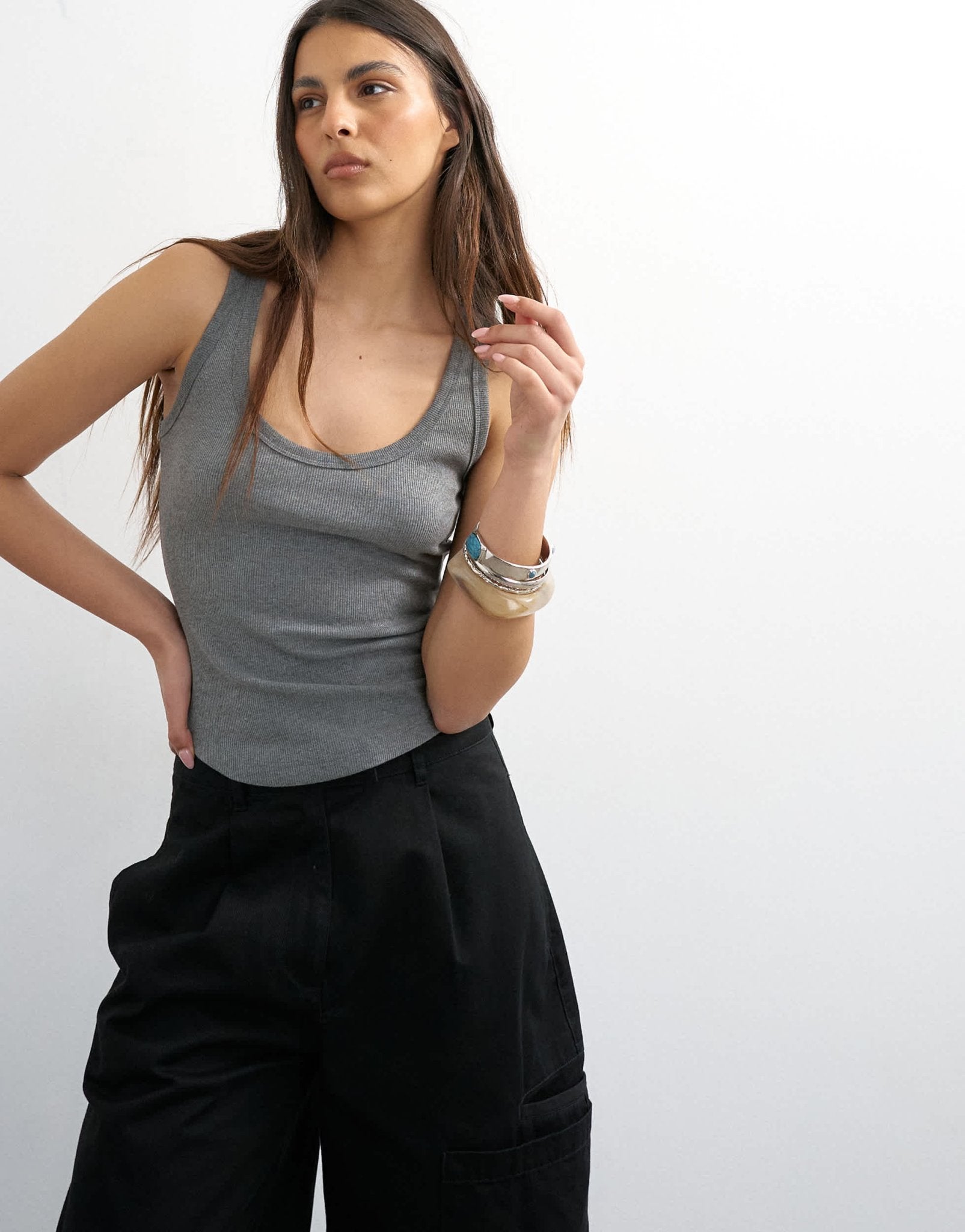 Topshop rib scoop curve hem vest in grey marl - ASOS Sample Sale