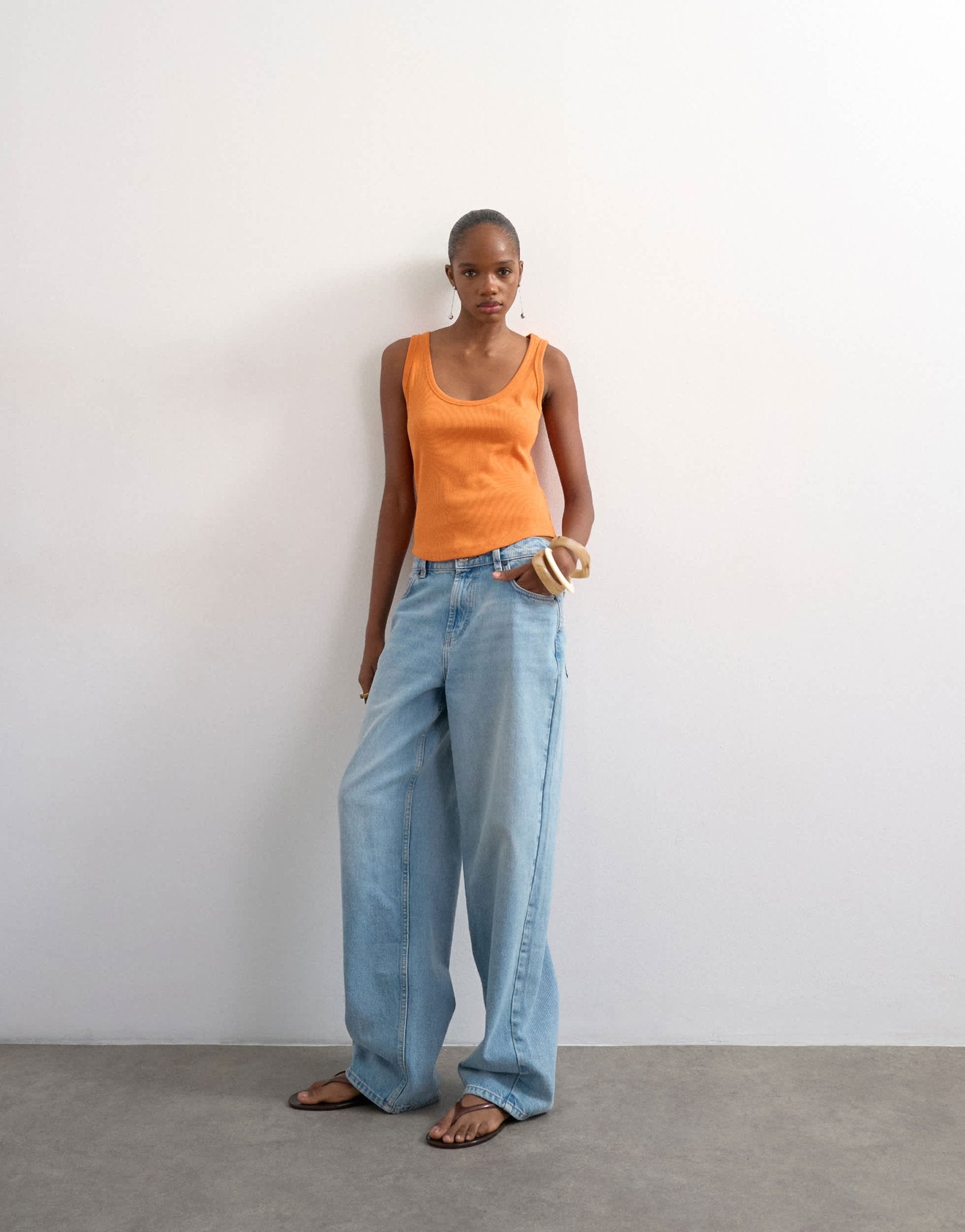 Topshop rib scoop curve hem vest in orange - ASOS Sample Sale