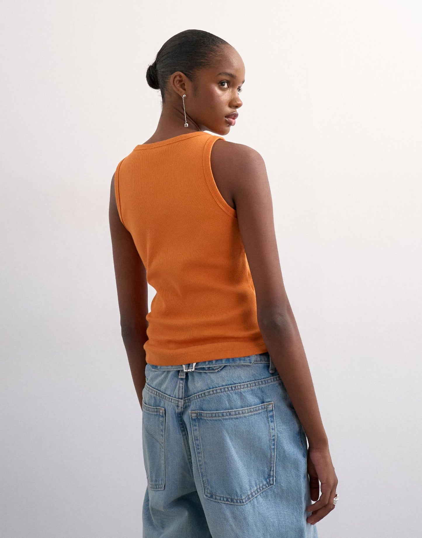 Topshop rib scoop curve hem vest in orange - ASOS Sample Sale