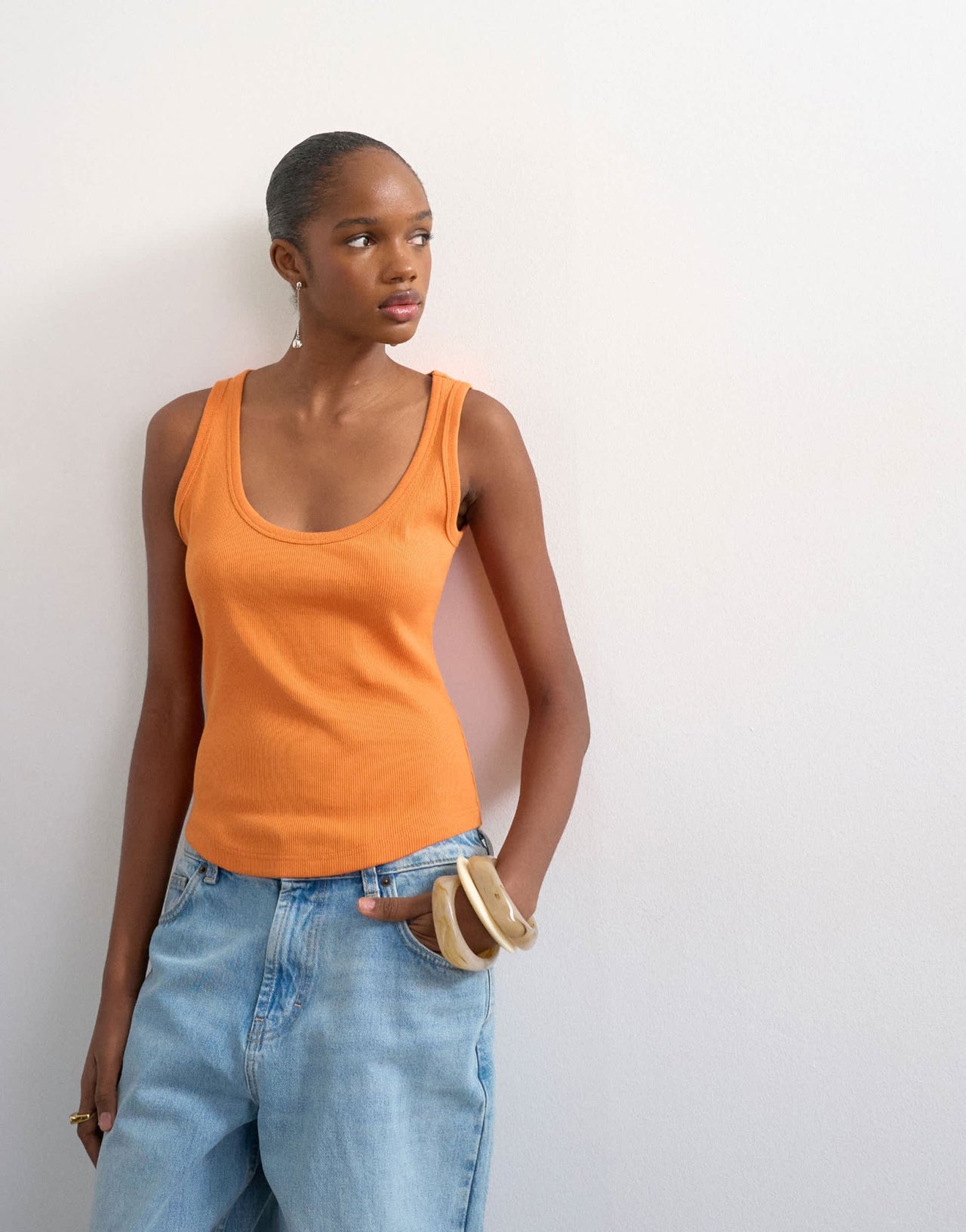 Topshop rib scoop curve hem vest in orange - ASOS Sample Sale