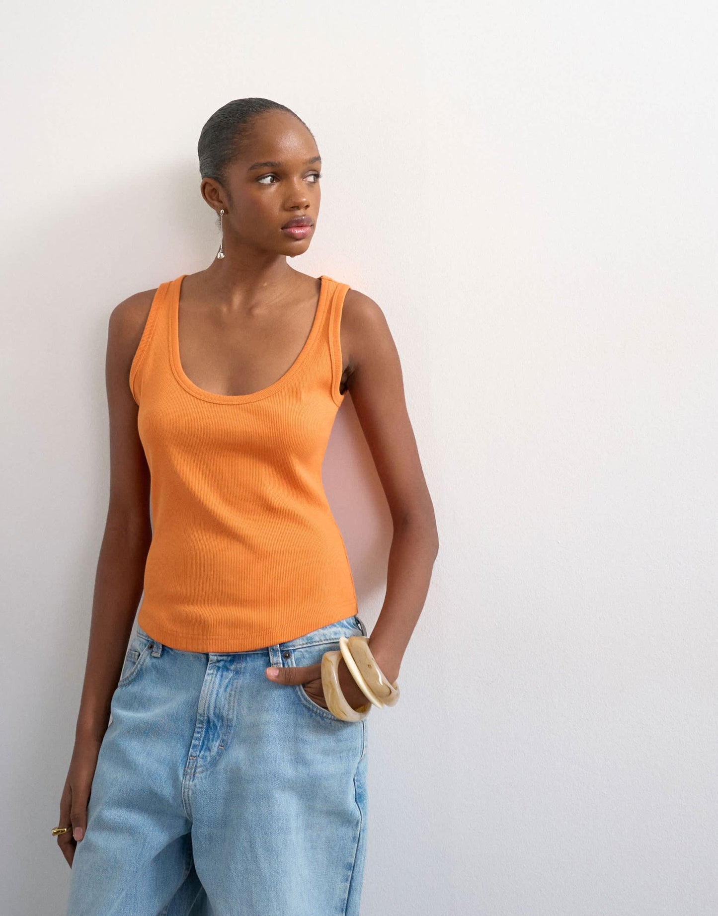 Topshop rib scoop curve hem vest in orange - ASOS Sample Sale