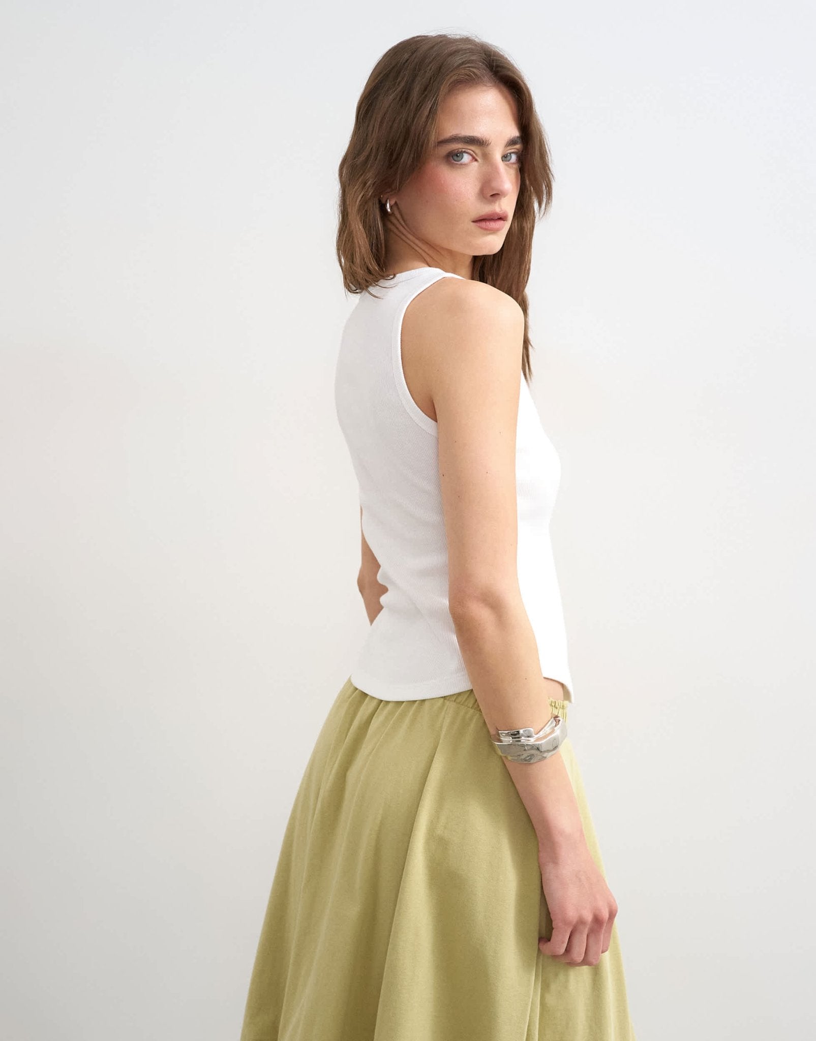 Topshop rib scoop curve hem vest in white - ASOS Sample Sale