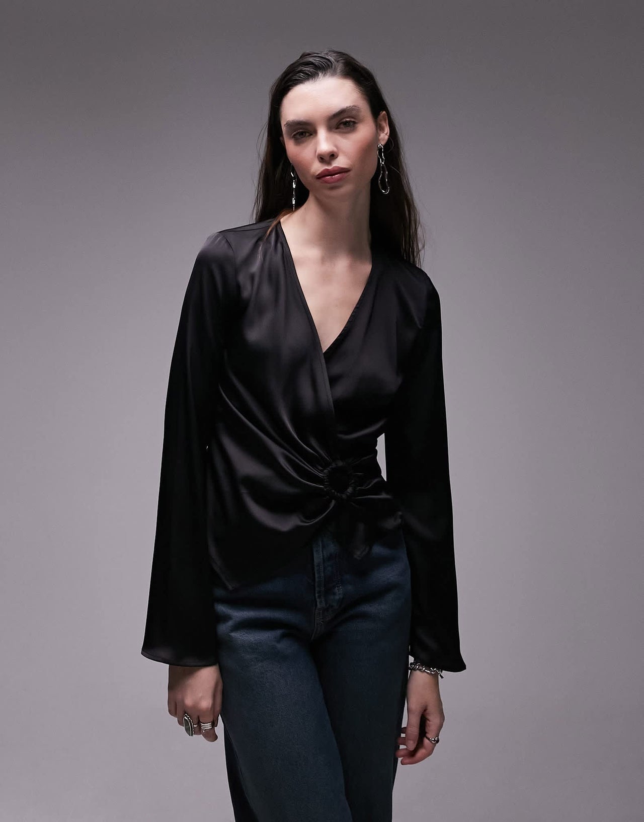 Topshop ring detail top in black - ASOS Sample Sale