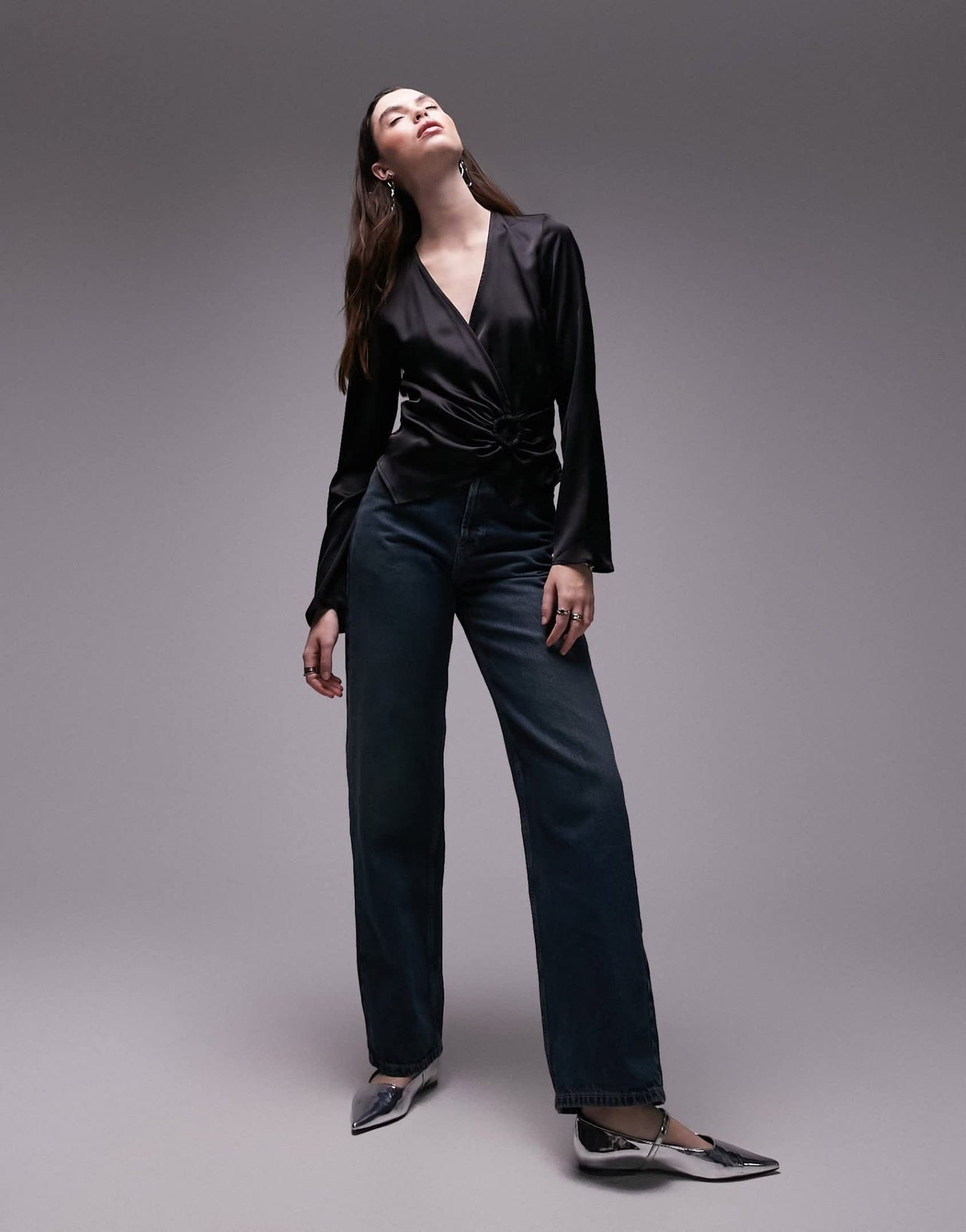 Topshop ring detail top in black - ASOS Sample Sale