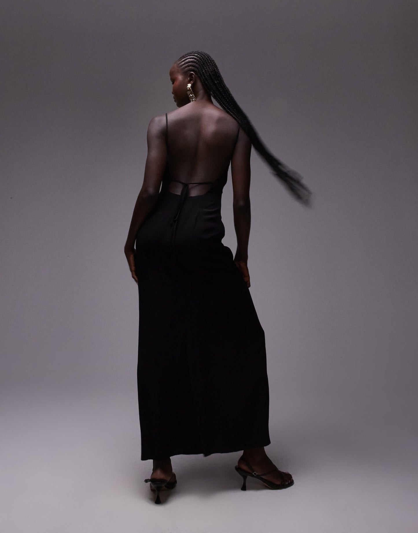 Topshop ruched maxi slip dress in black - ASOS Sample Sale
