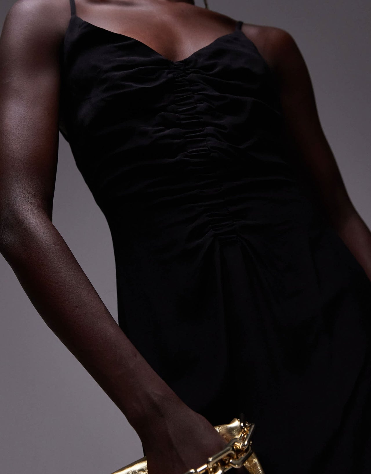 Topshop ruched maxi slip dress in black - ASOS Sample Sale