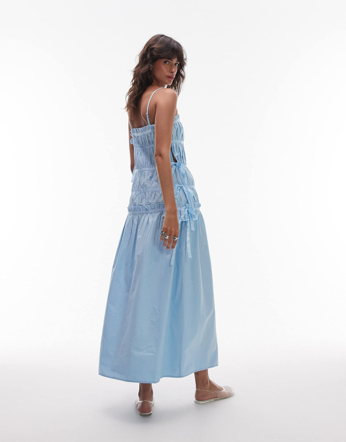 Topshop ruched panel midi dress with tie sides in sky blue - ASOS Sample Sale