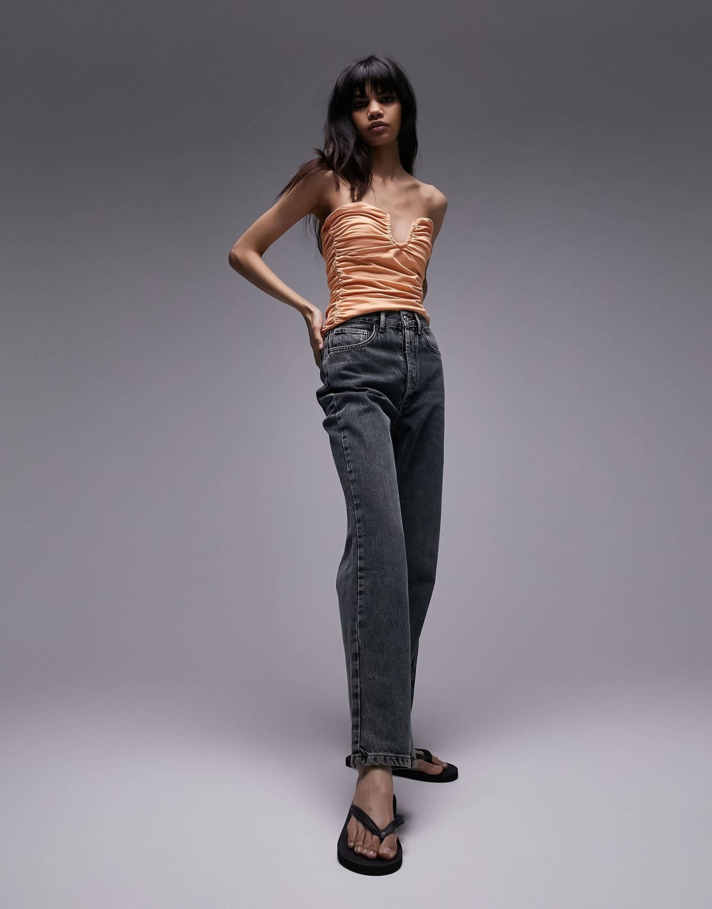 Topshop ruched side bandeau in orange - ASOS Sample Sale